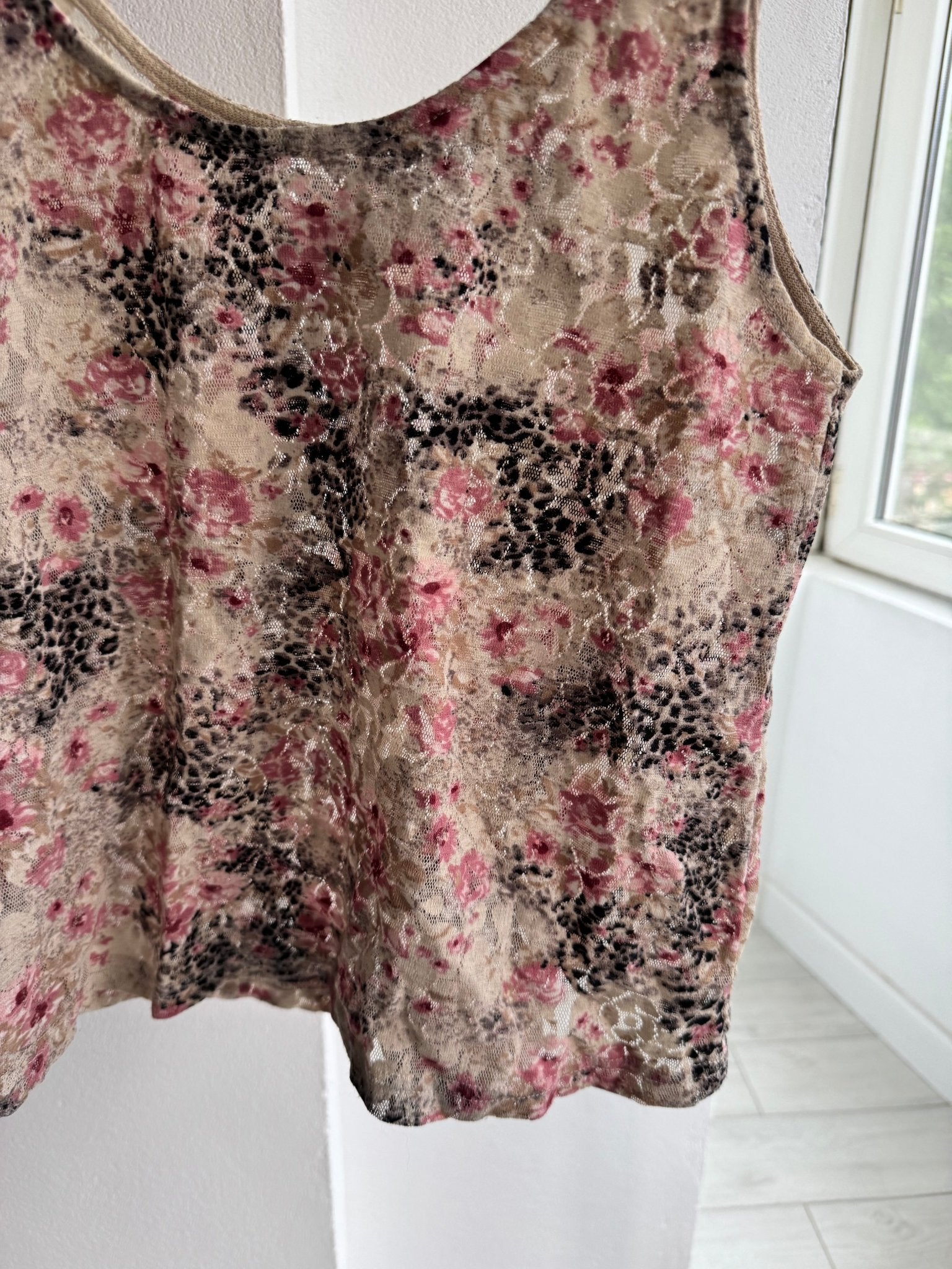 🐆 Top Y2K Printed Lace & Mesh – XS/S Damă – Made in Italy - anbracaminte