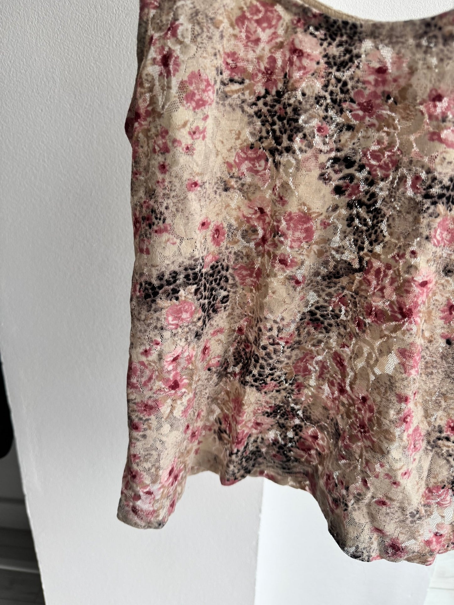 🐆 Top Y2K Printed Lace & Mesh – XS/S Damă – Made in Italy - anbracaminte