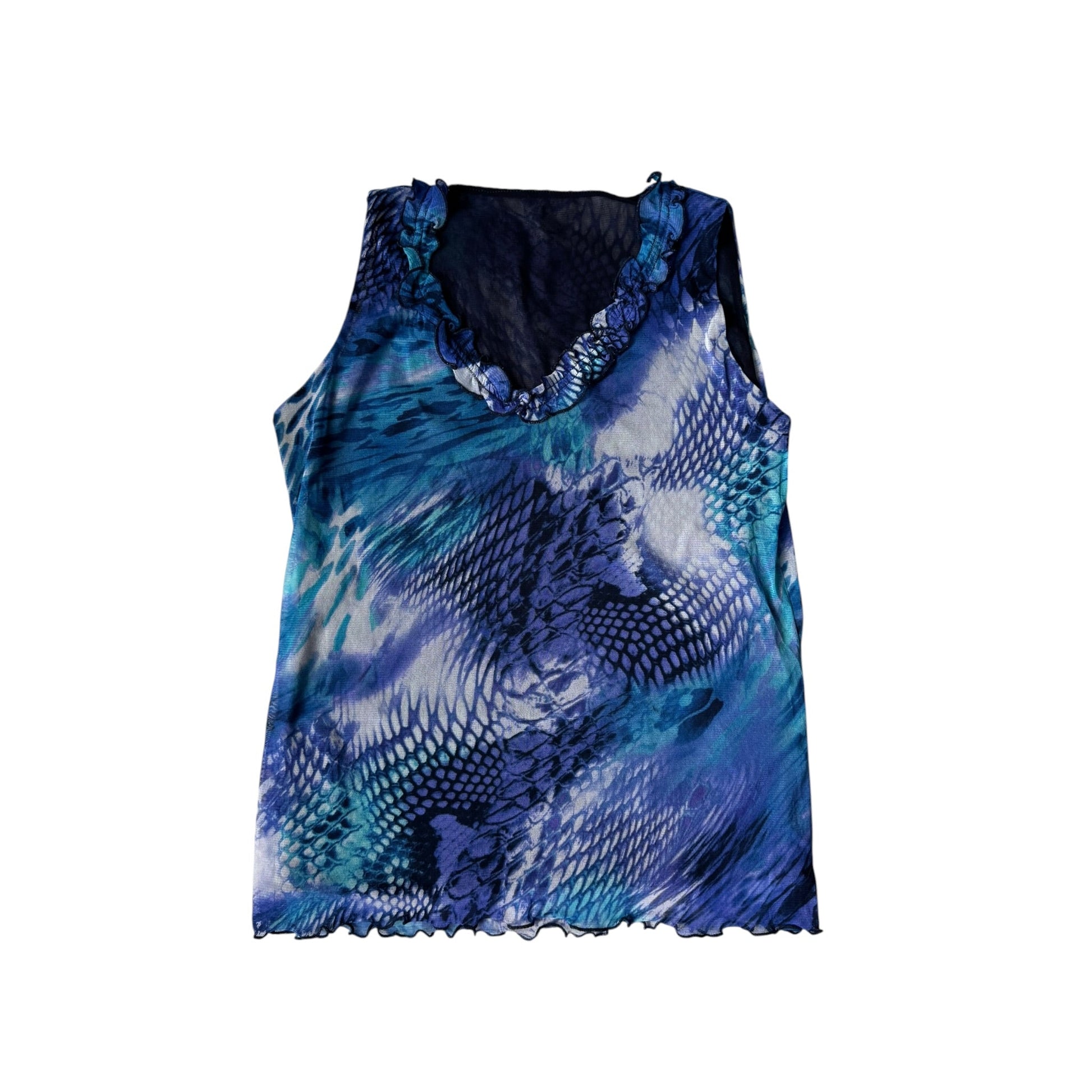 🌊 Top Y2K Printed Mesh Tank – L – Made in Italy - anbracaminte