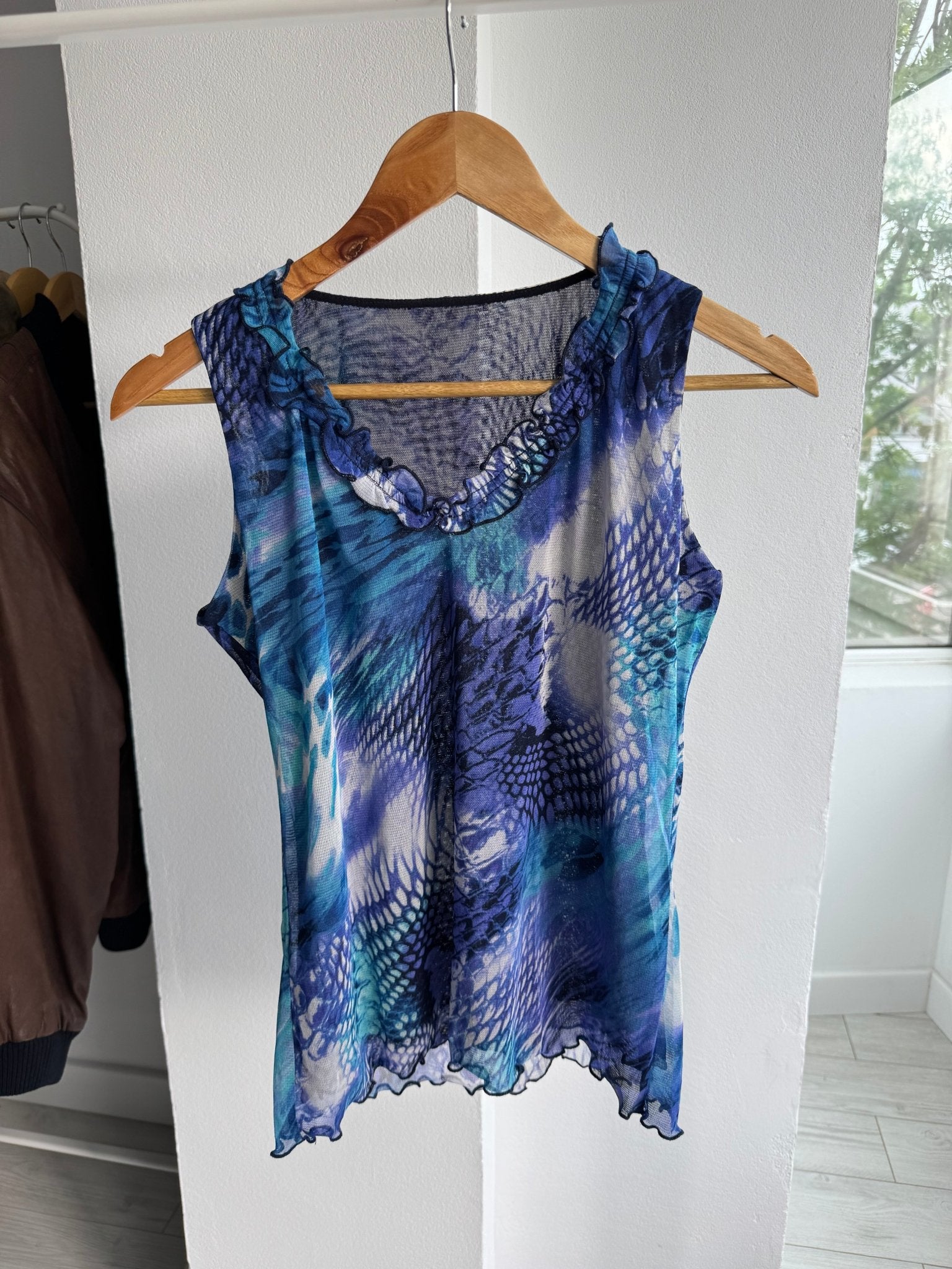 🌊 Top Y2K Printed Mesh Tank – L – Made in Italy - anbracaminte