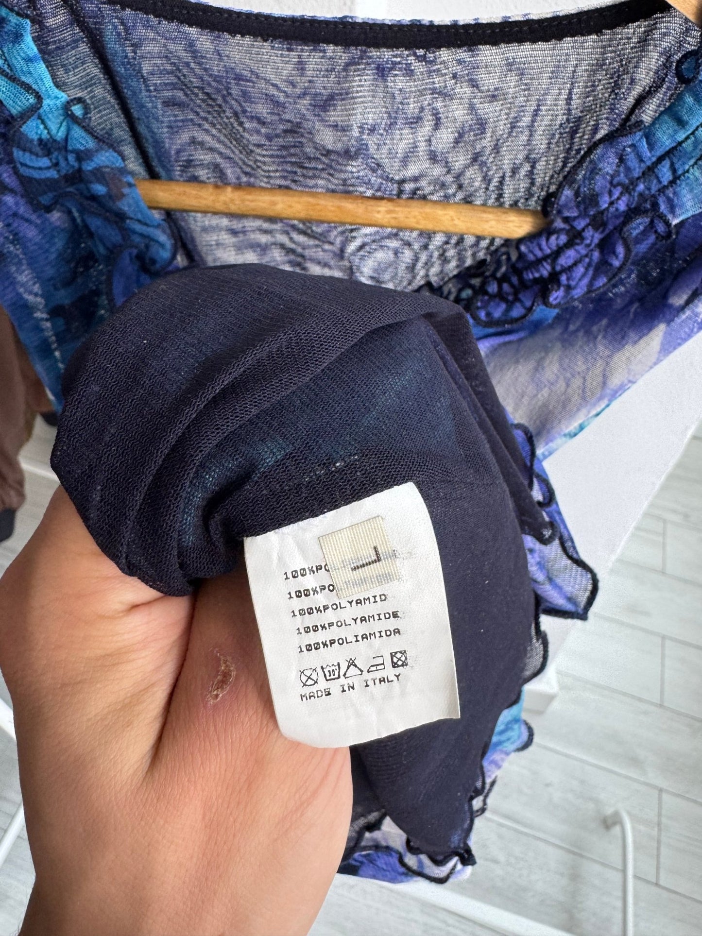 🌊 Top Y2K Printed Mesh Tank – L – Made in Italy - anbracaminte