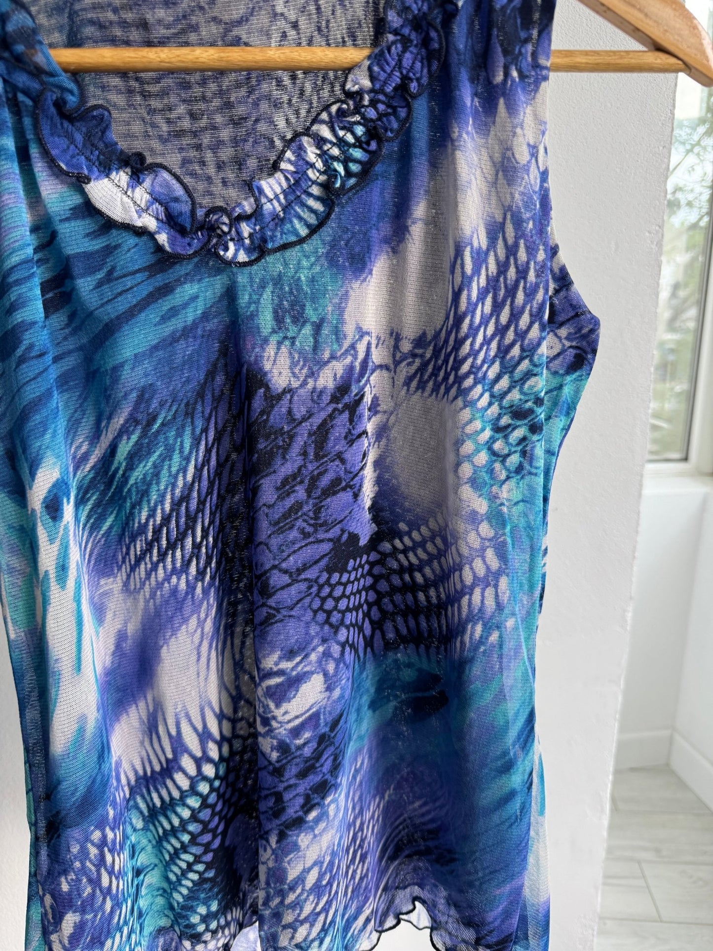 🌊 Top Y2K Printed Mesh Tank – L – Made in Italy - anbracaminte