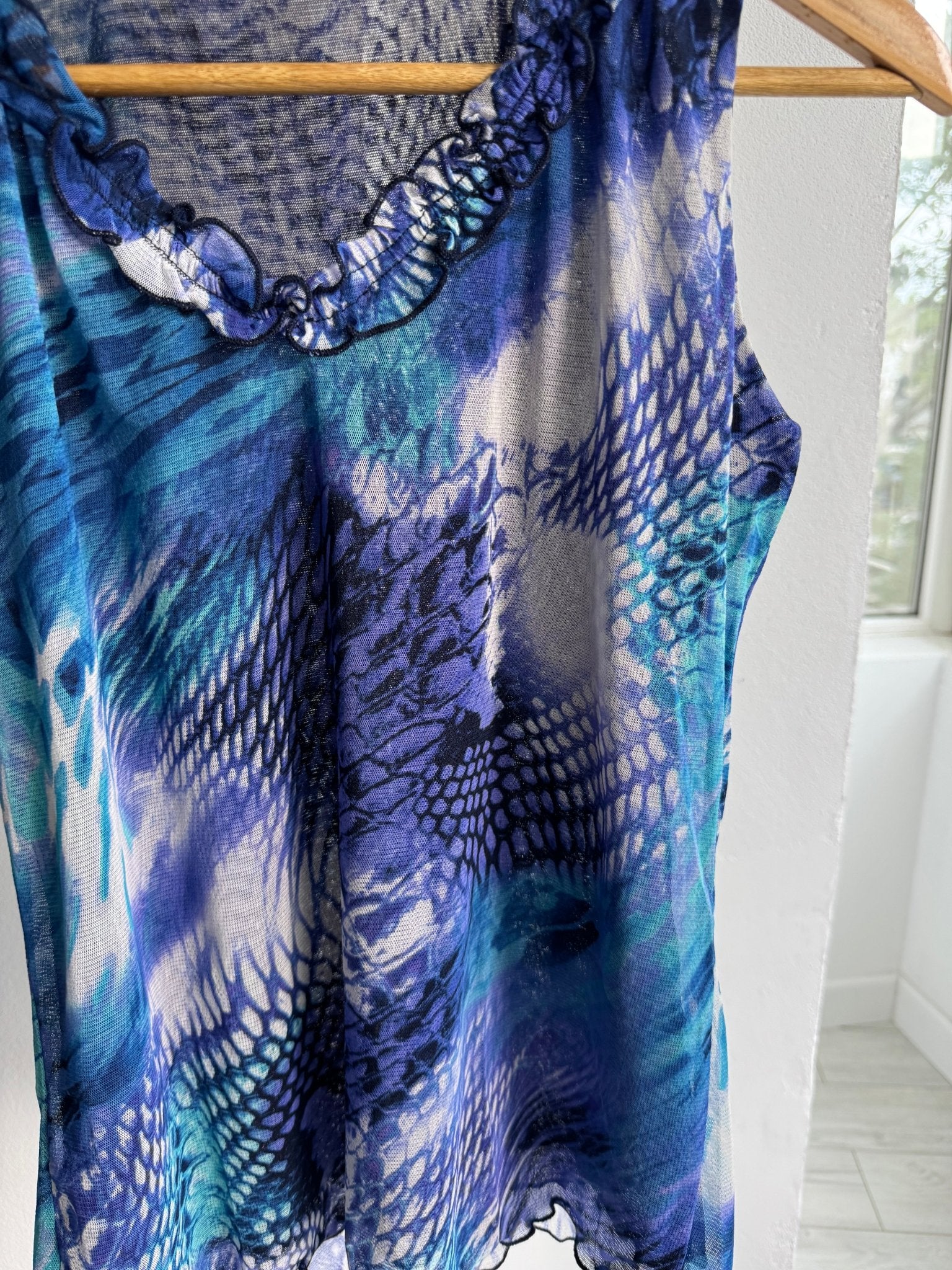 🌊 Top Y2K Printed Mesh Tank – L – Made in Italy - anbracaminte