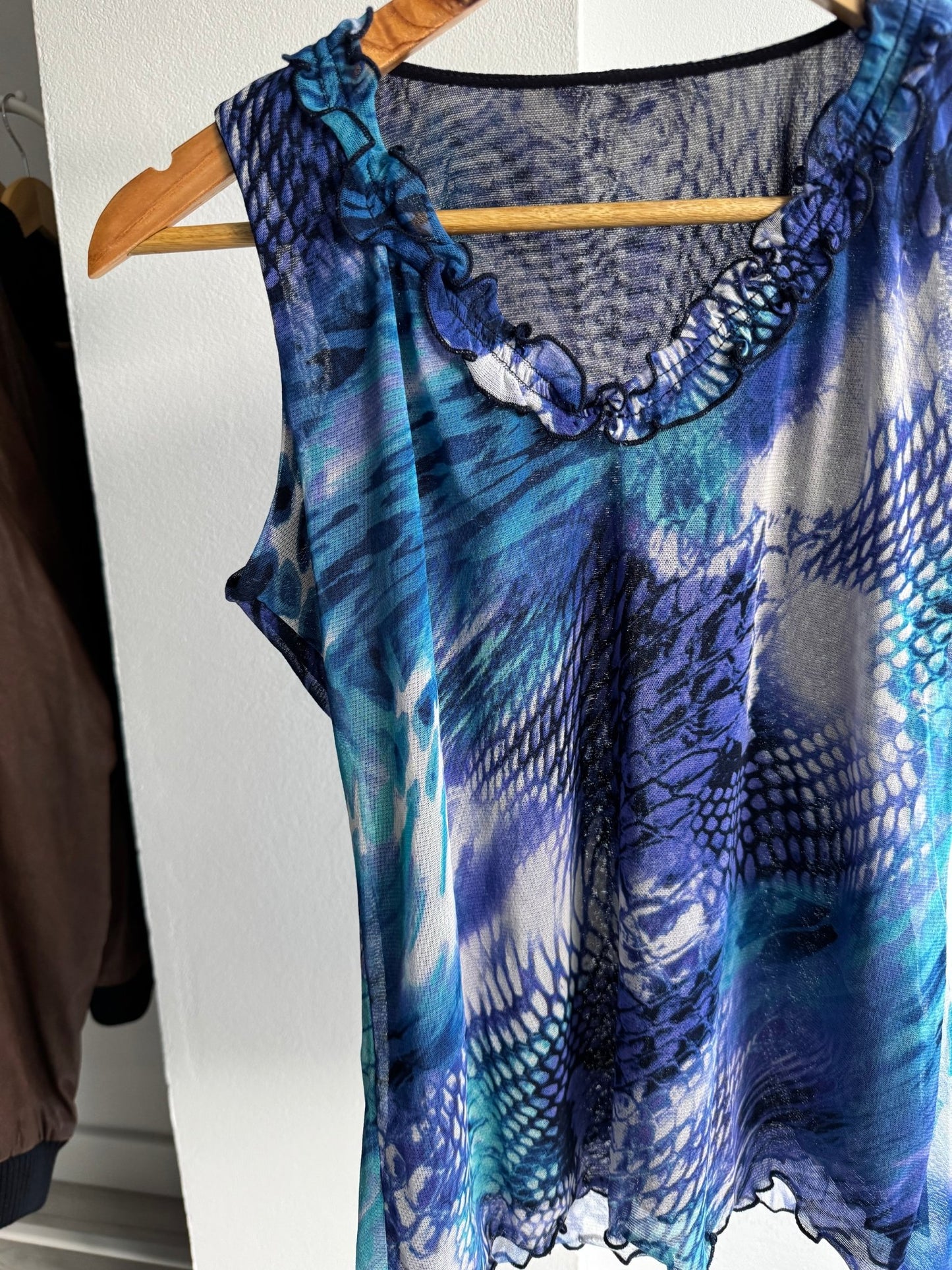 🌊 Top Y2K Printed Mesh Tank – L – Made in Italy - anbracaminte
