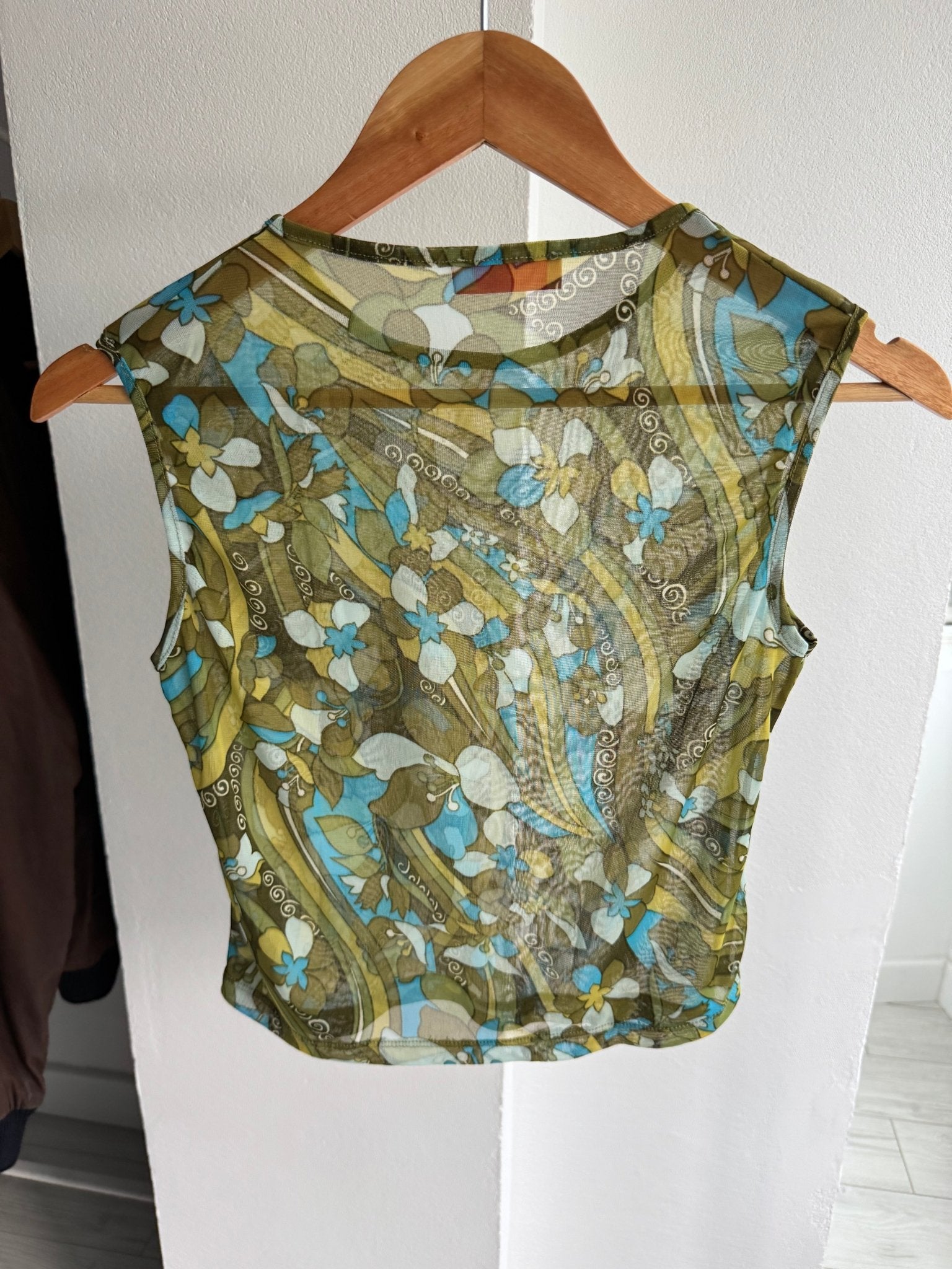 ☀️ Top Y2K Printed Mesh – XS (EU 34) – Made in Italy - anbracaminte