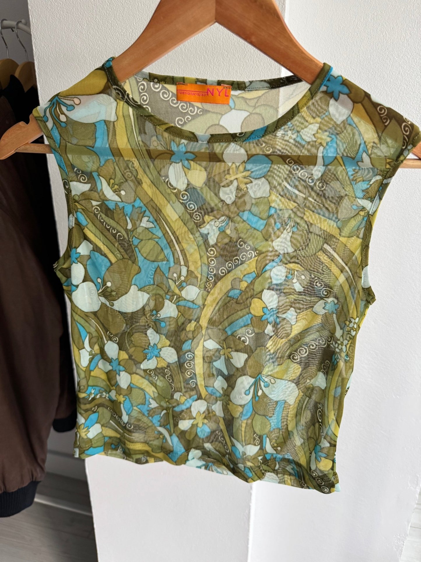 ☀️ Top Y2K Printed Mesh – XS (EU 34) – Made in Italy - anbracaminte
