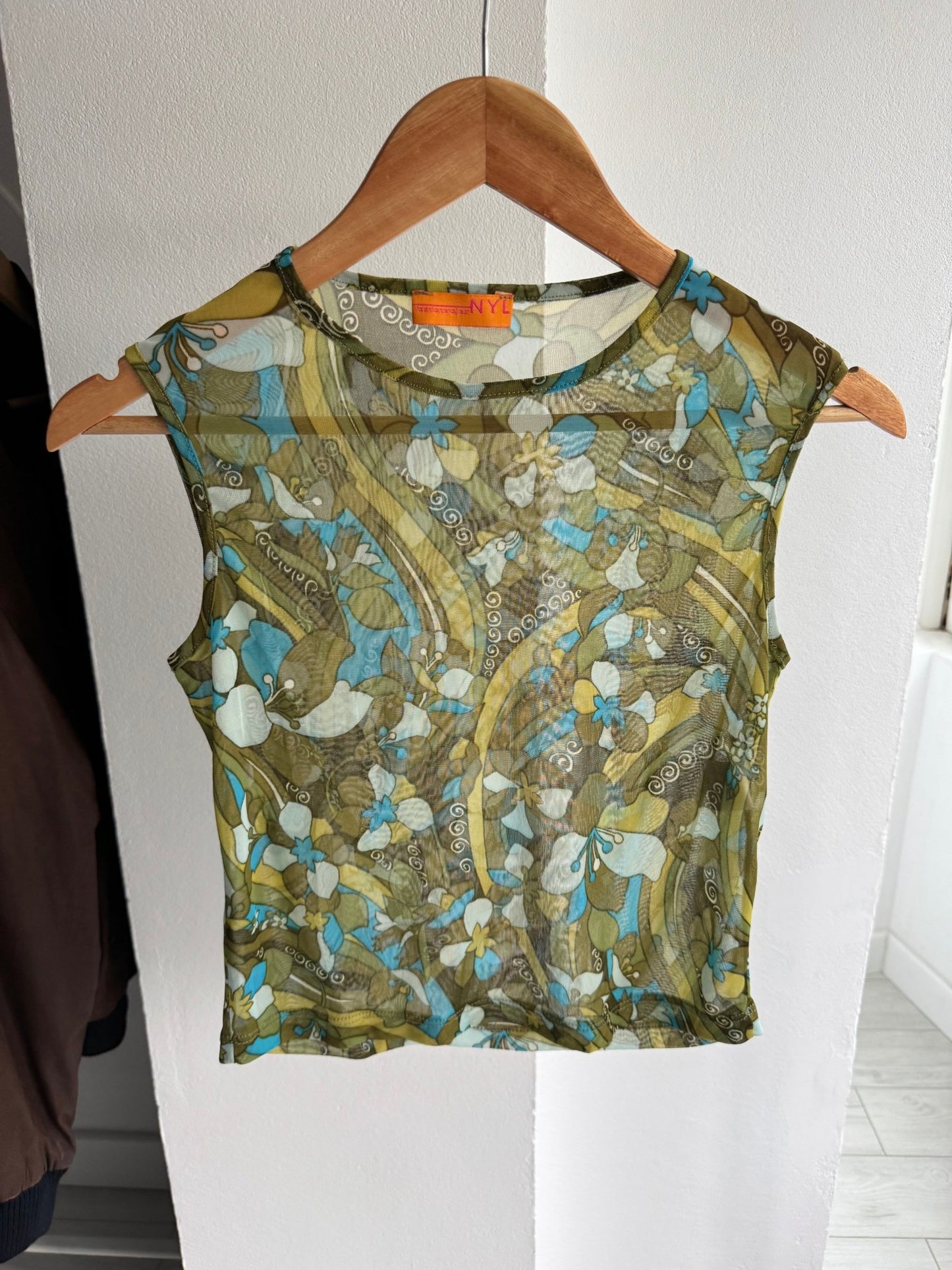 ☀️ Top Y2K Printed Mesh – XS (EU 34) – Made in Italy - anbracaminte