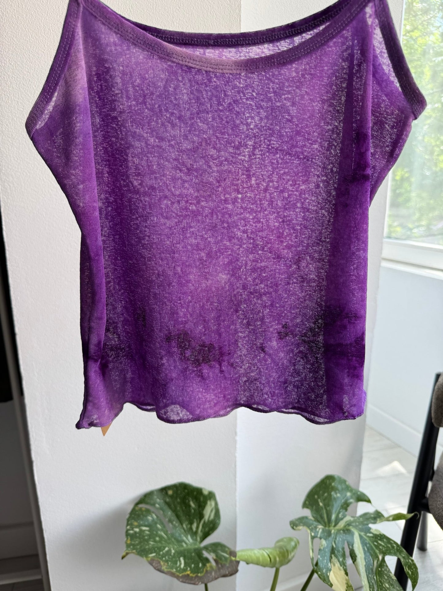 ✨ Top Y2K Purple Printed Mesh Crop – XS/S Damă - anbracaminte