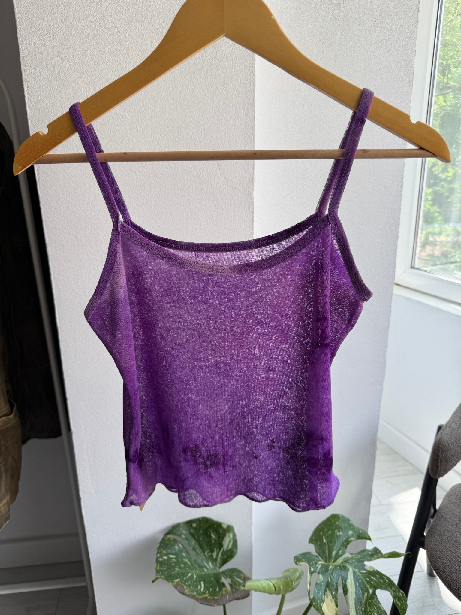 ✨ Top Y2K Purple Printed Mesh Crop – XS/S Damă - anbracaminte