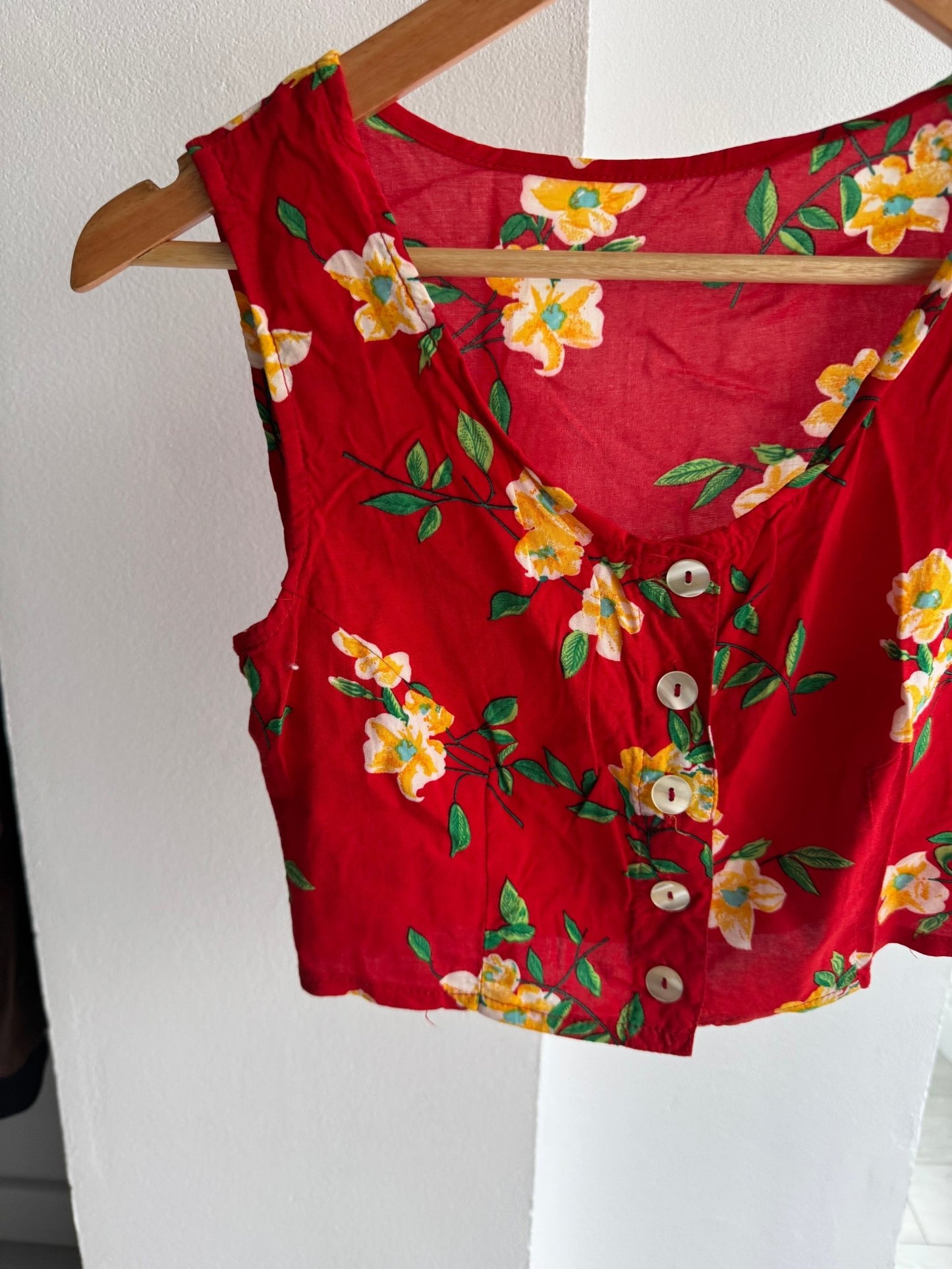 🌹 Top Y2K Red Floral Printed – S Damă – Made in Italy - anbracaminte