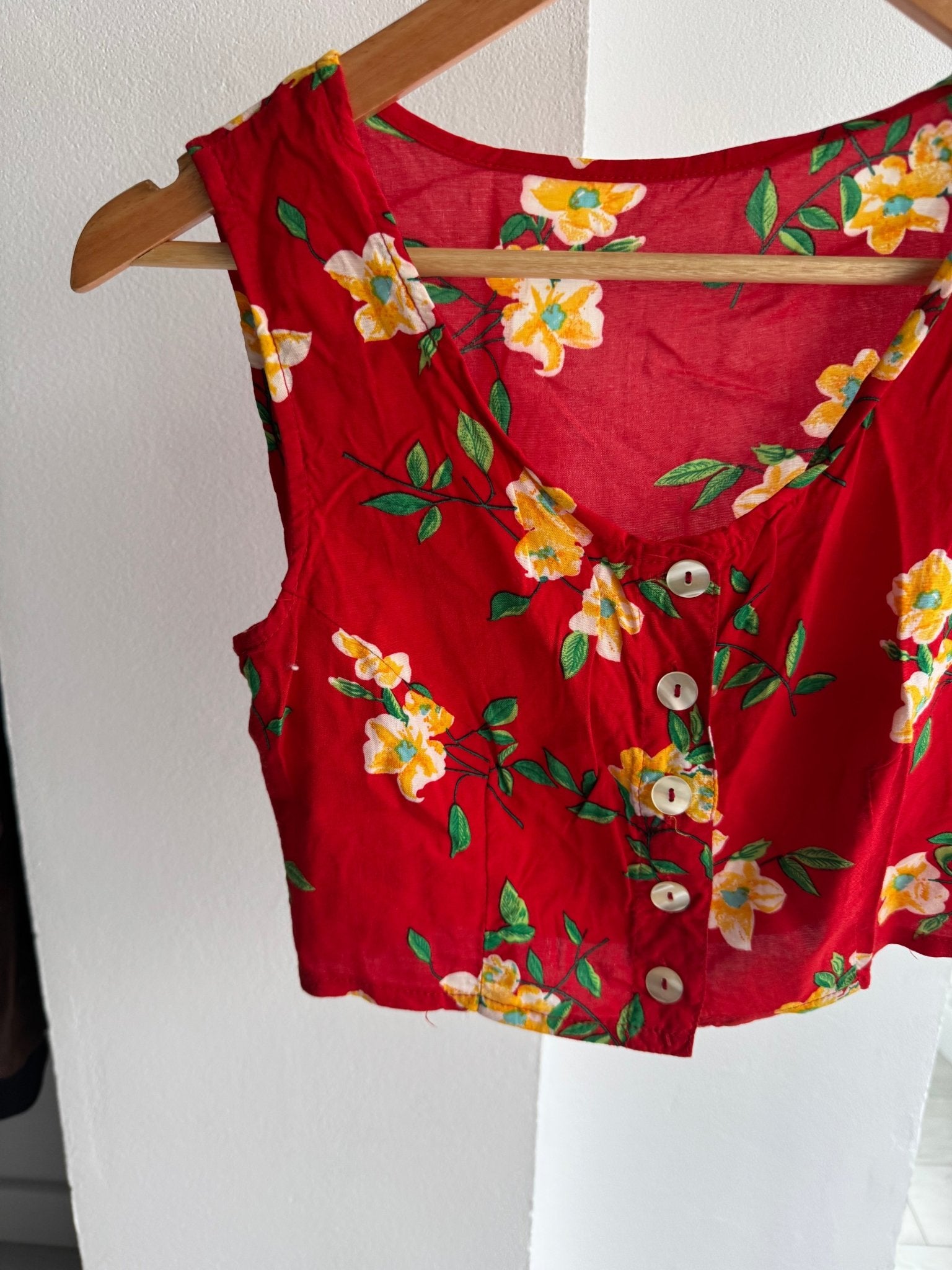 🌹 Top Y2K Red Floral Printed – S Damă – Made in Italy - anbracaminte