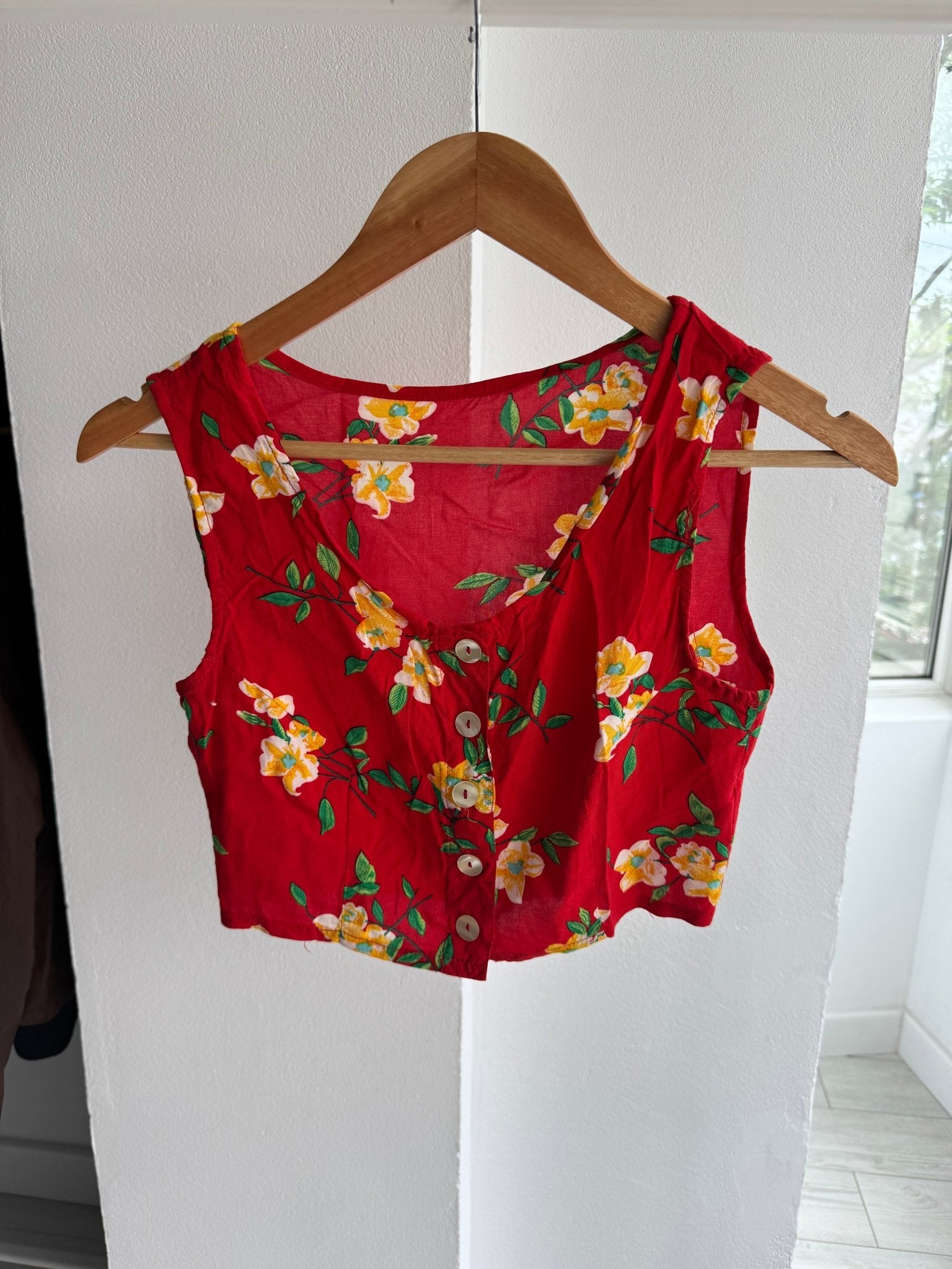 🌹 Top Y2K Red Floral Printed – S Damă – Made in Italy - anbracaminte