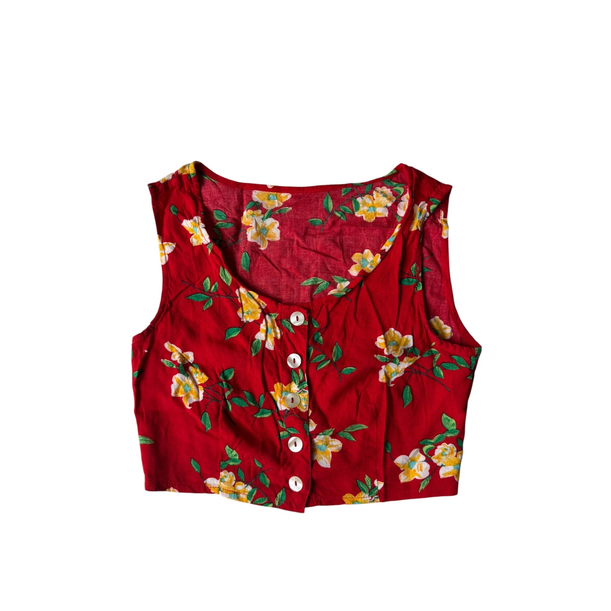 🌹 Top Y2K Red Floral Printed – S Damă – Made in Italy - anbracaminte