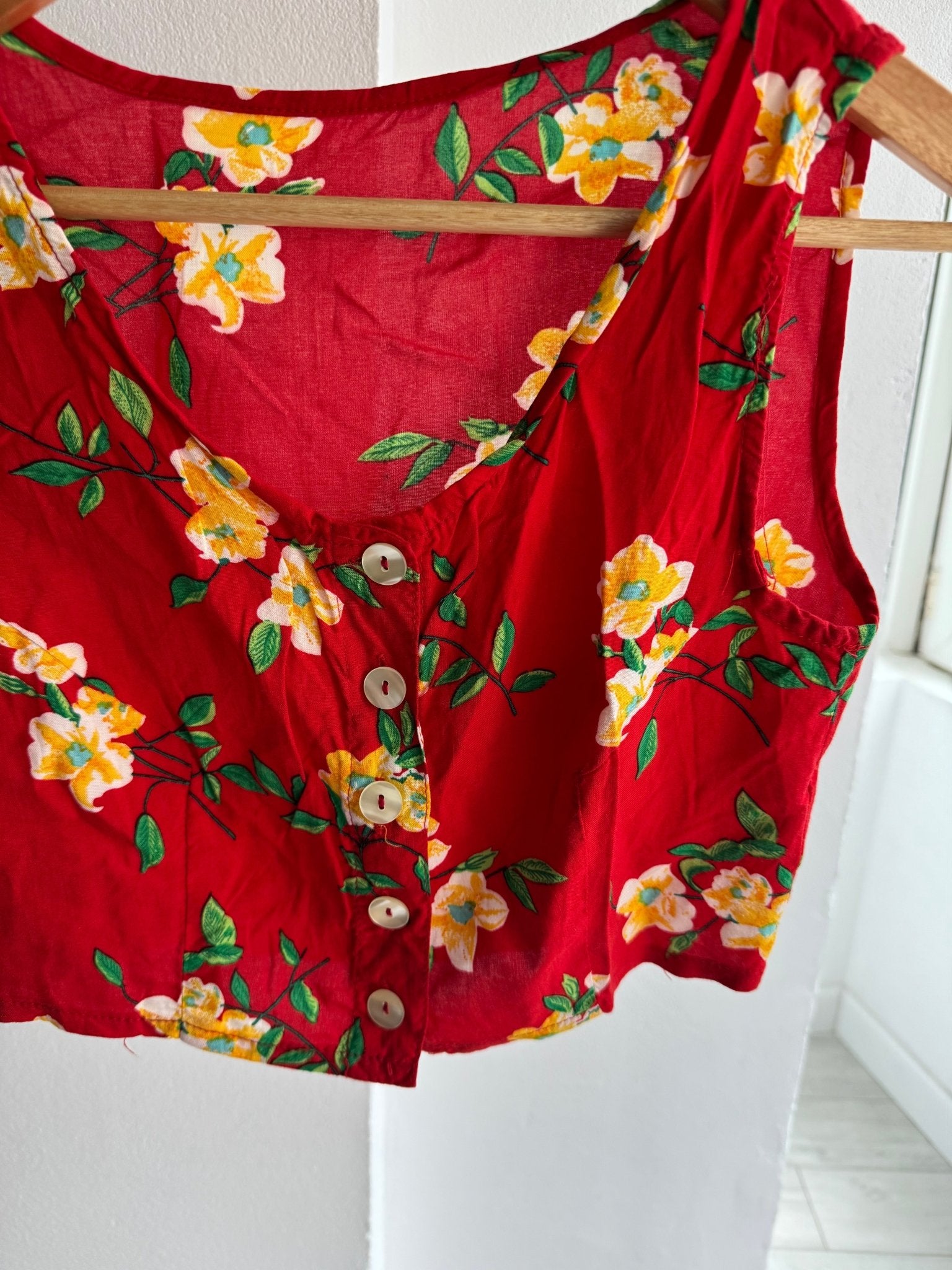 🌹 Top Y2K Red Floral Printed – S Damă – Made in Italy - anbracaminte