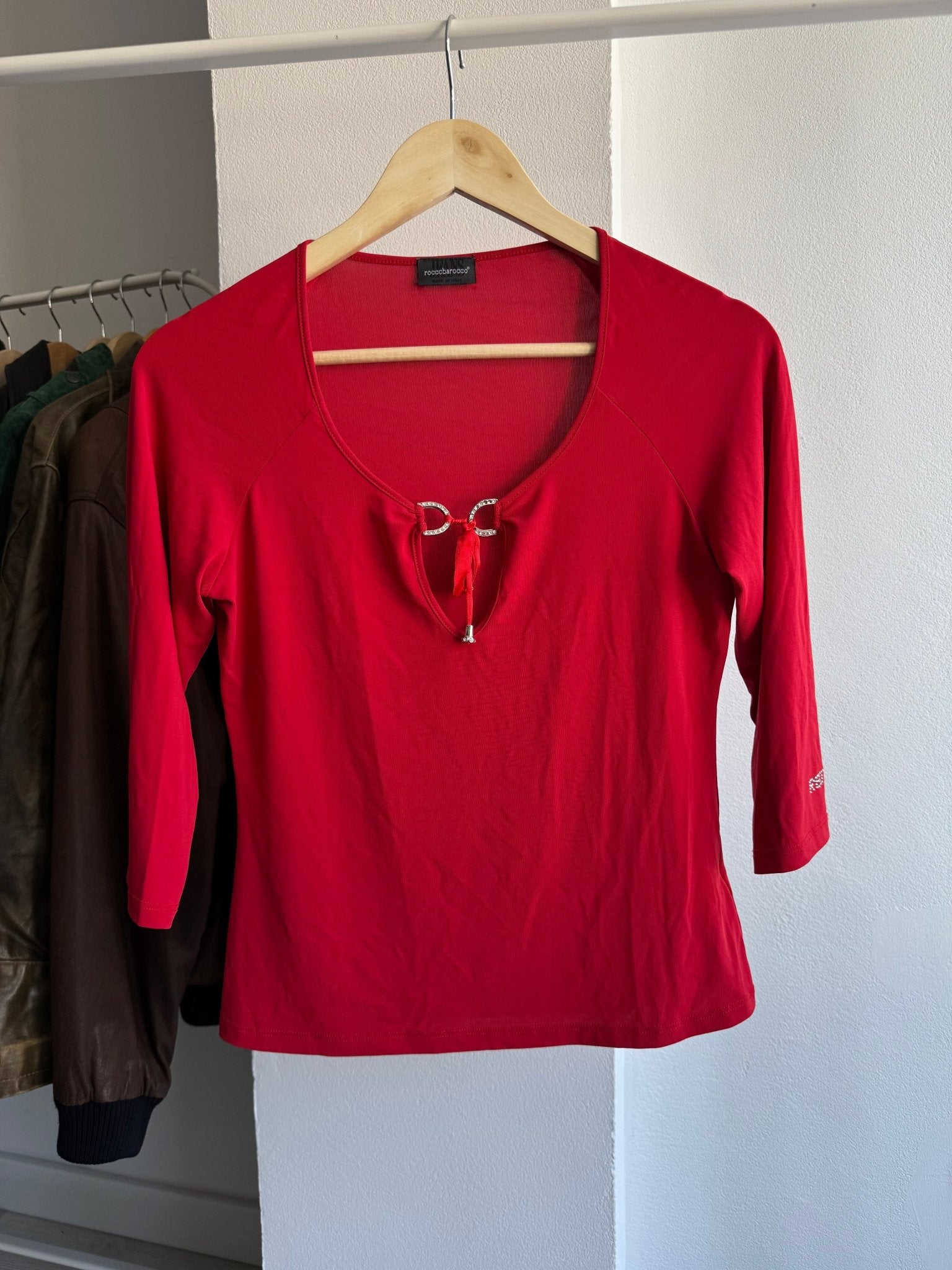 🍒 Top Y2K Rocco Barocco Red Top – EU 38 (M) – Made in Italy - anbracaminte