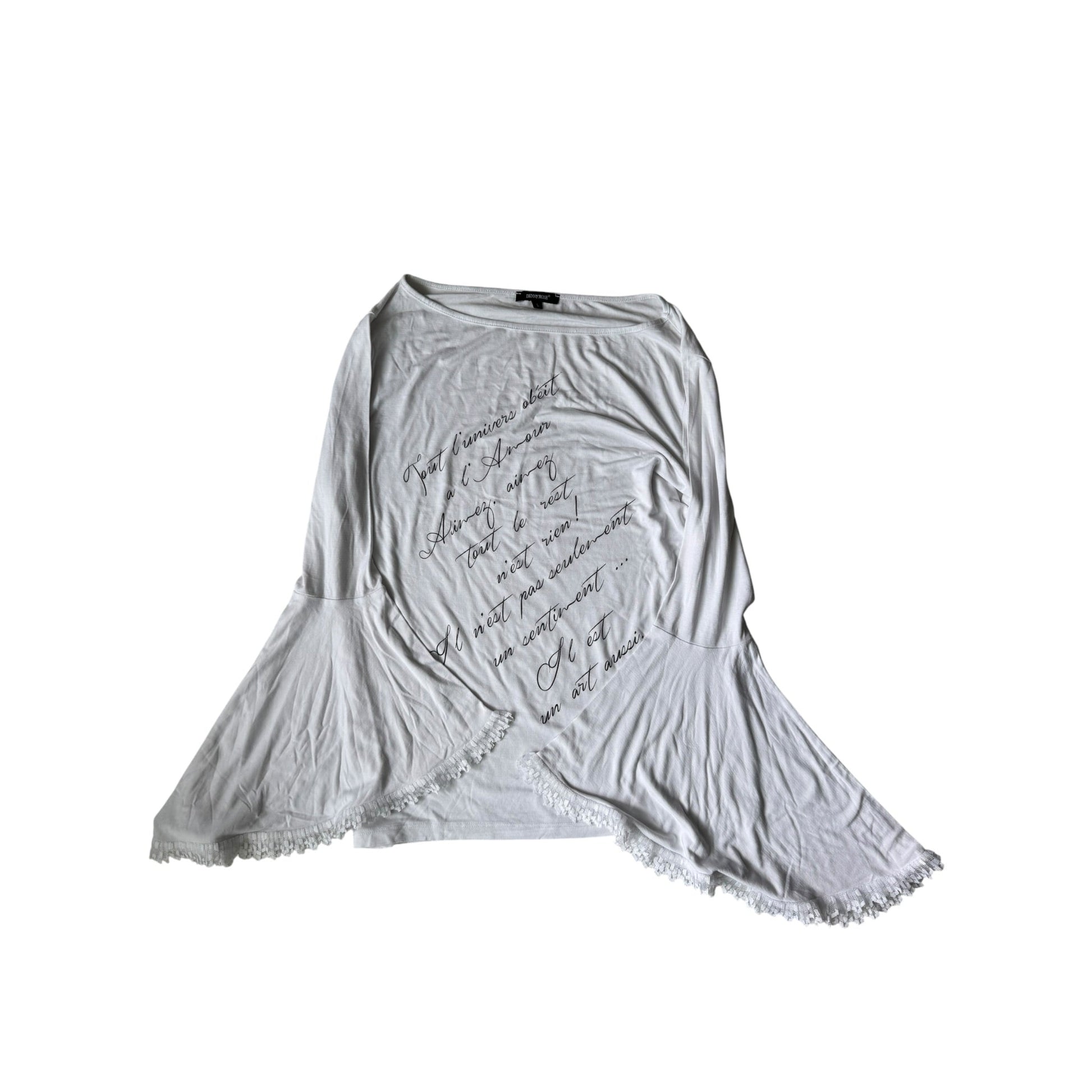 👼 Top Y2K White Printed cu Mâneci Flared – L Damă - anbracaminte