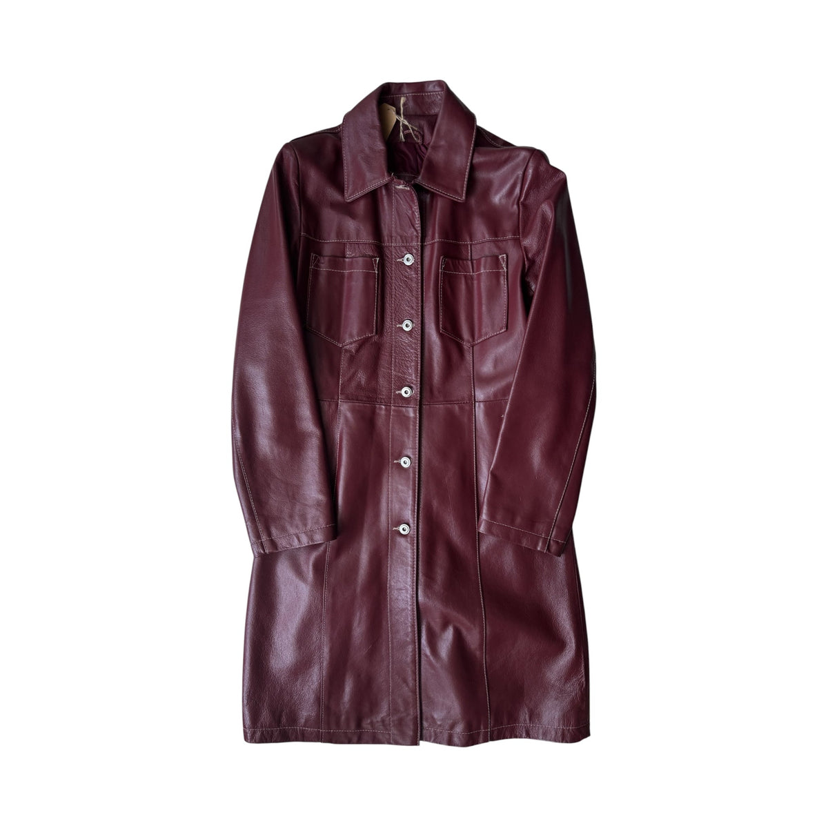 🍷 Trench Coat Vintage Damă din Piele Burgundy – M – Made in Italy - anbracaminte