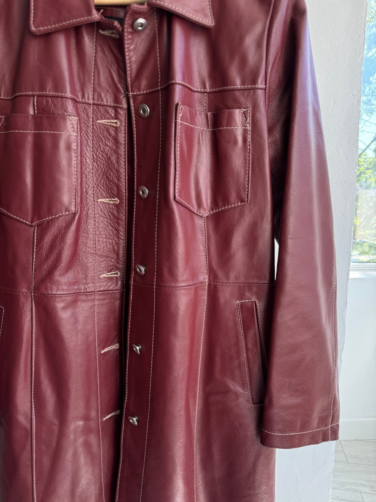🍷 Trench Coat Vintage Damă din Piele Burgundy – M – Made in Italy - anbracaminte