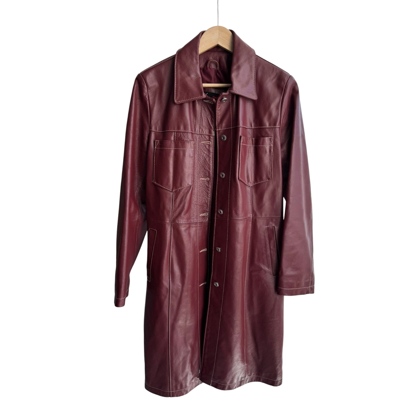 🍷 Trench Coat Vintage Damă din Piele Burgundy – M – Made in Italy - anbracaminte