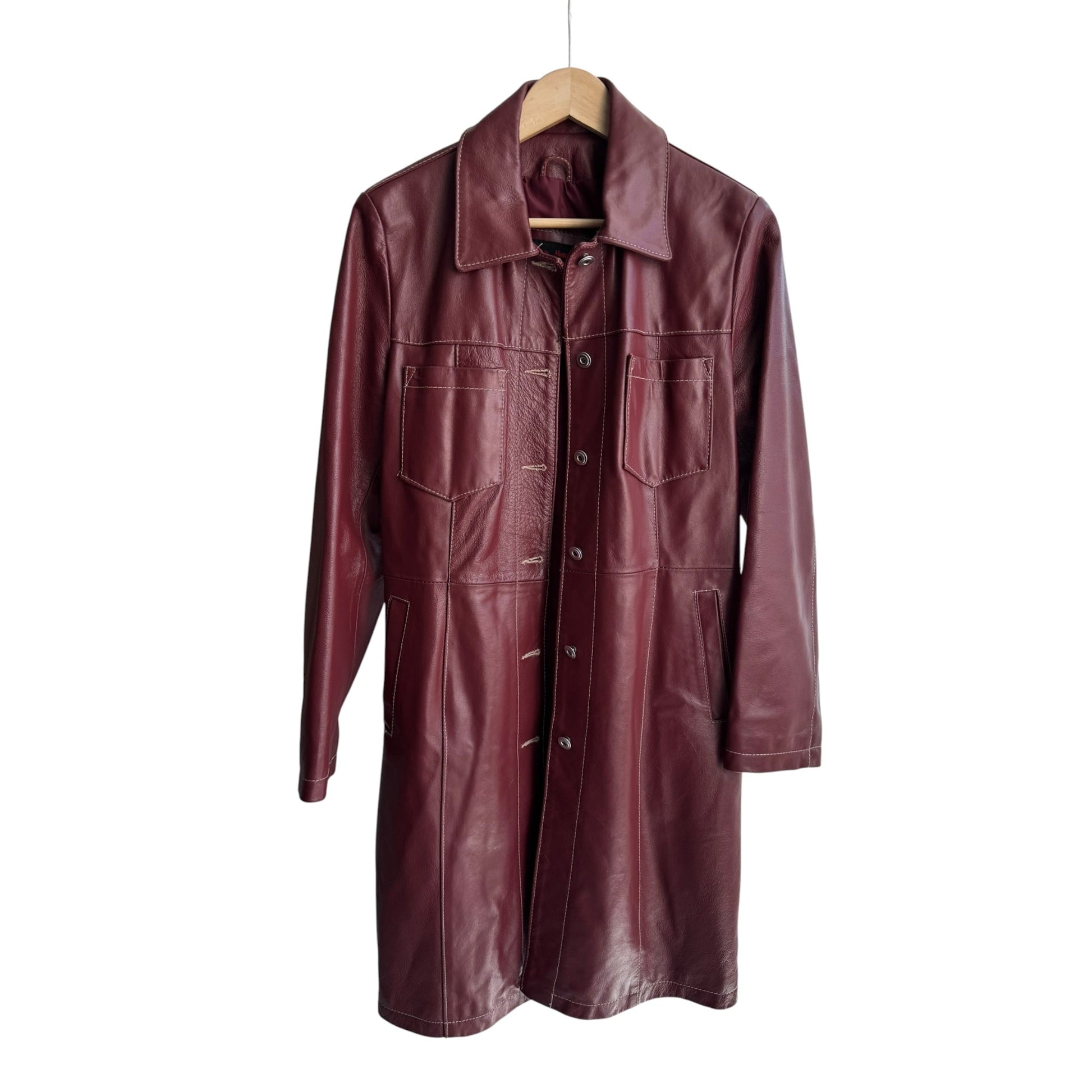 🍷 Trench Coat Vintage Damă din Piele Burgundy – M – Made in Italy - anbracaminte