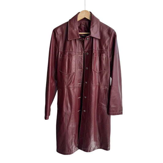 🍷 Trench Coat Vintage Damă din Piele Burgundy – M – Made in Italy - anbracaminte