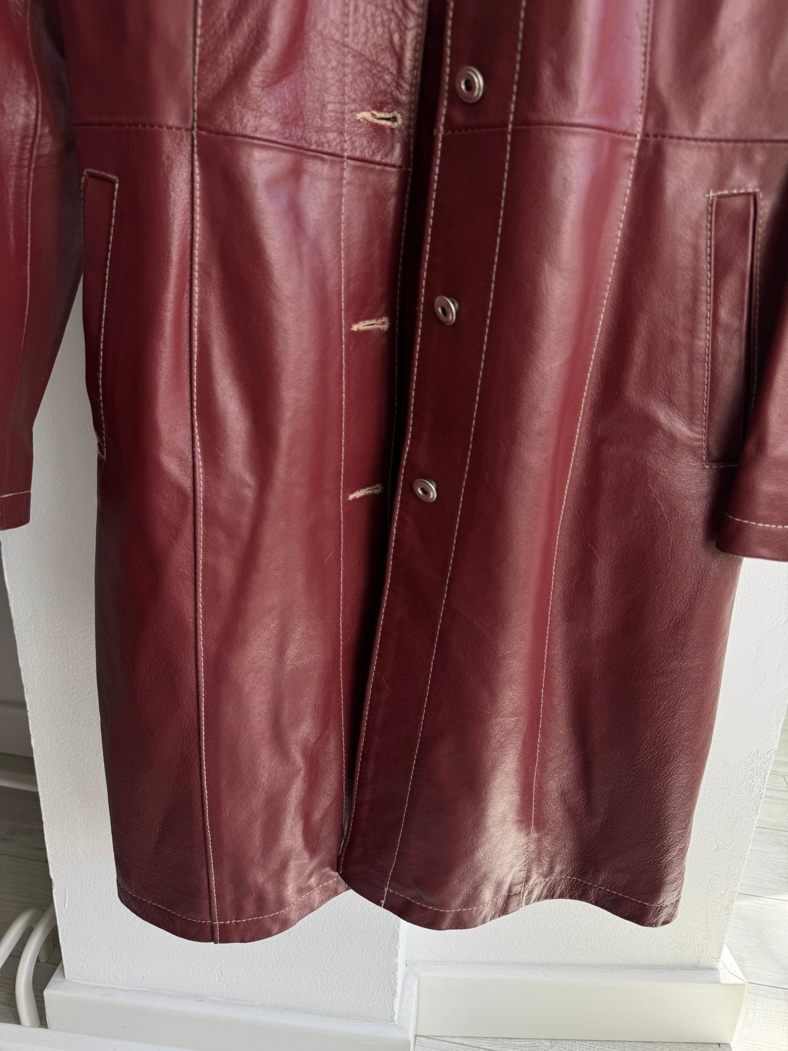 🍷 Trench Coat Vintage Damă din Piele Burgundy – M – Made in Italy - anbracaminte