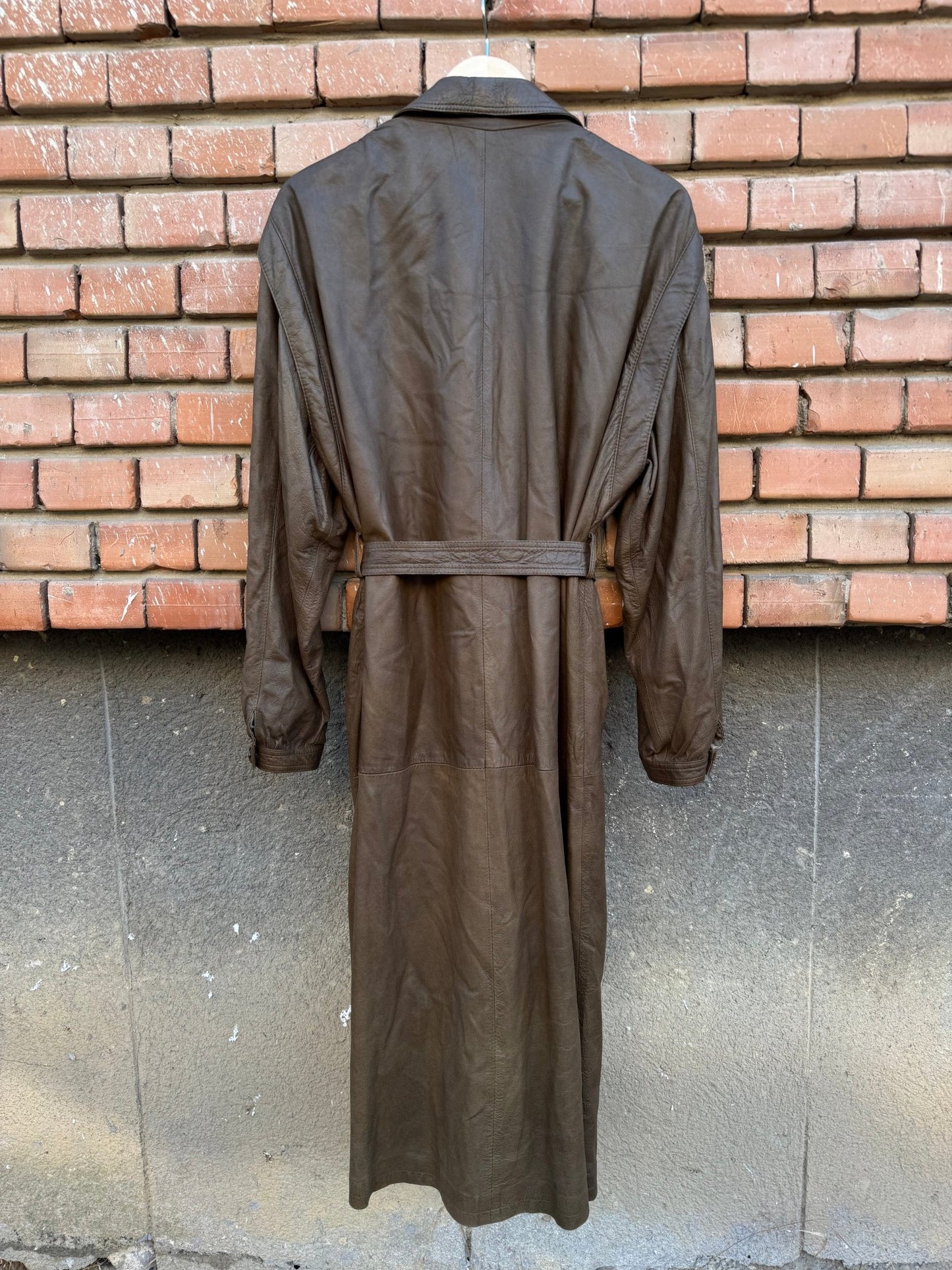 🫒 Trench Coat Vintage Damă din Piele Olive - Brown – M/L (40) - anbracaminte