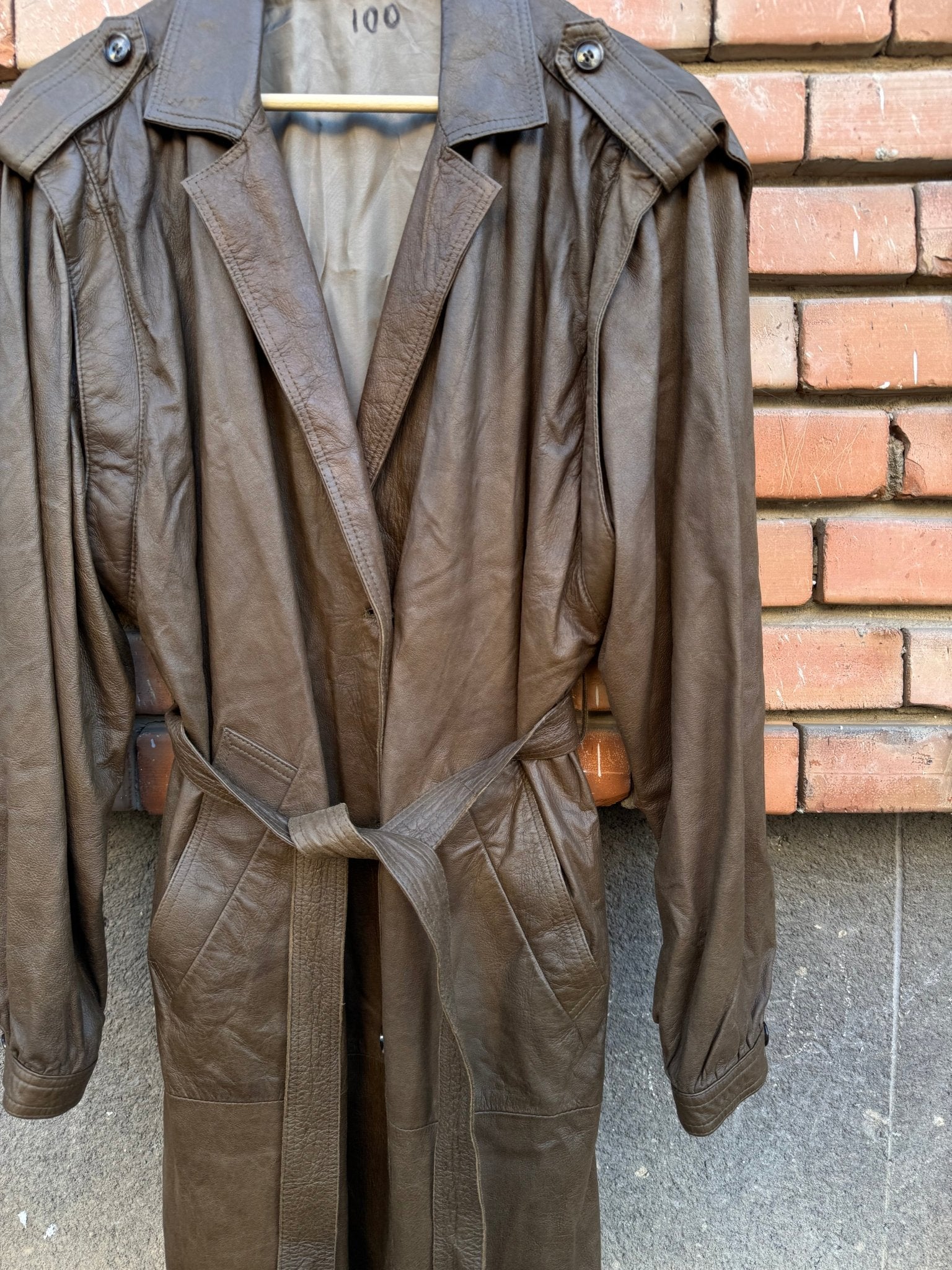 🫒 Trench Coat Vintage Damă din Piele Olive - Brown – M/L (40) - anbracaminte