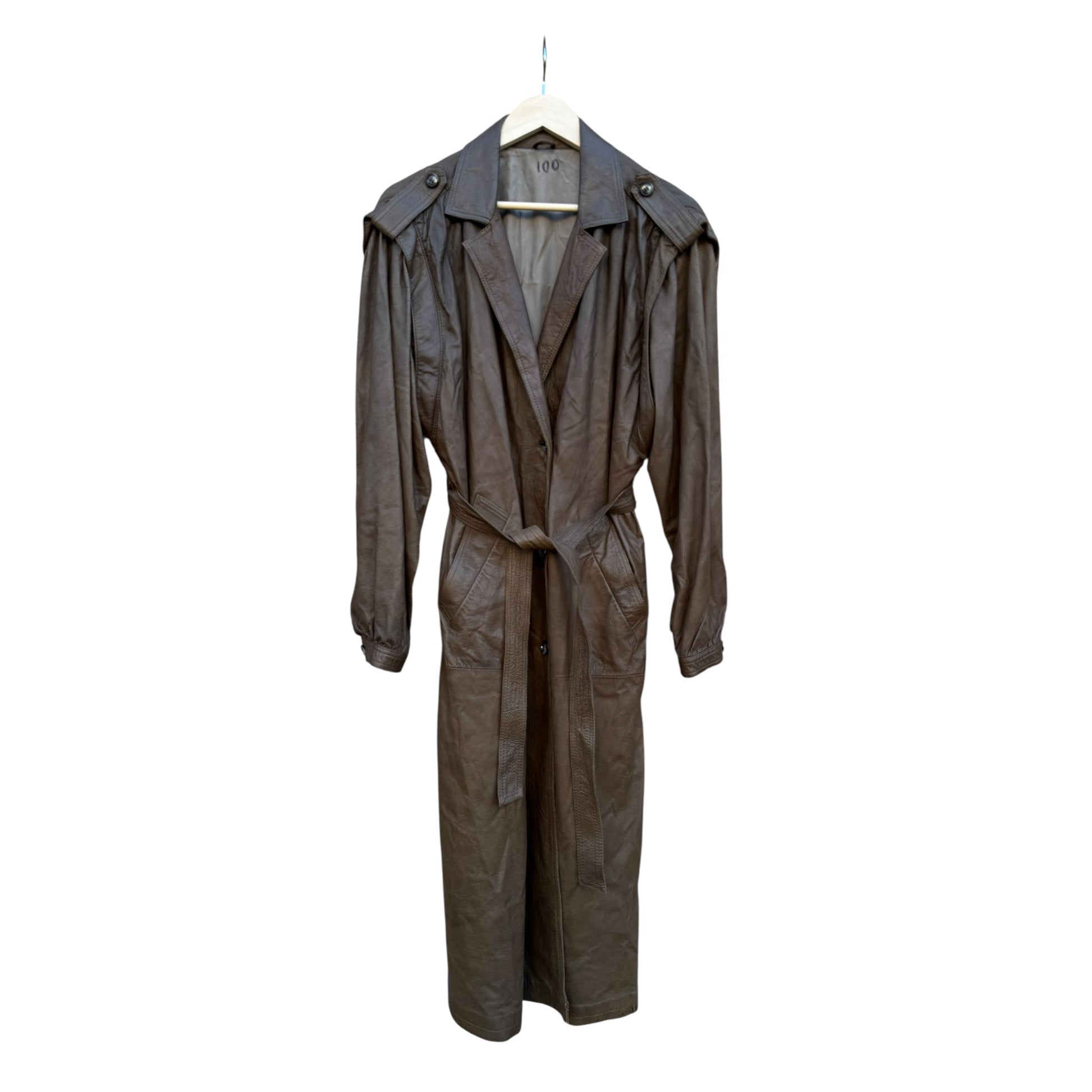 🫒 Trench Coat Vintage Damă din Piele Olive - Brown – M/L (40) - anbracaminte