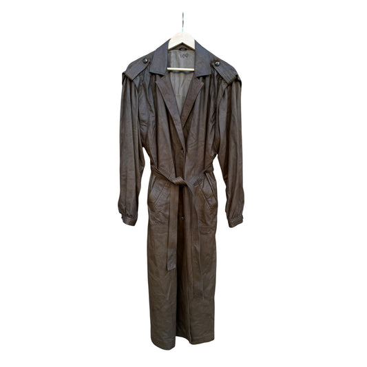 🫒 Trench Coat Vintage Damă din Piele Olive - Brown – M/L (40) - anbracaminte