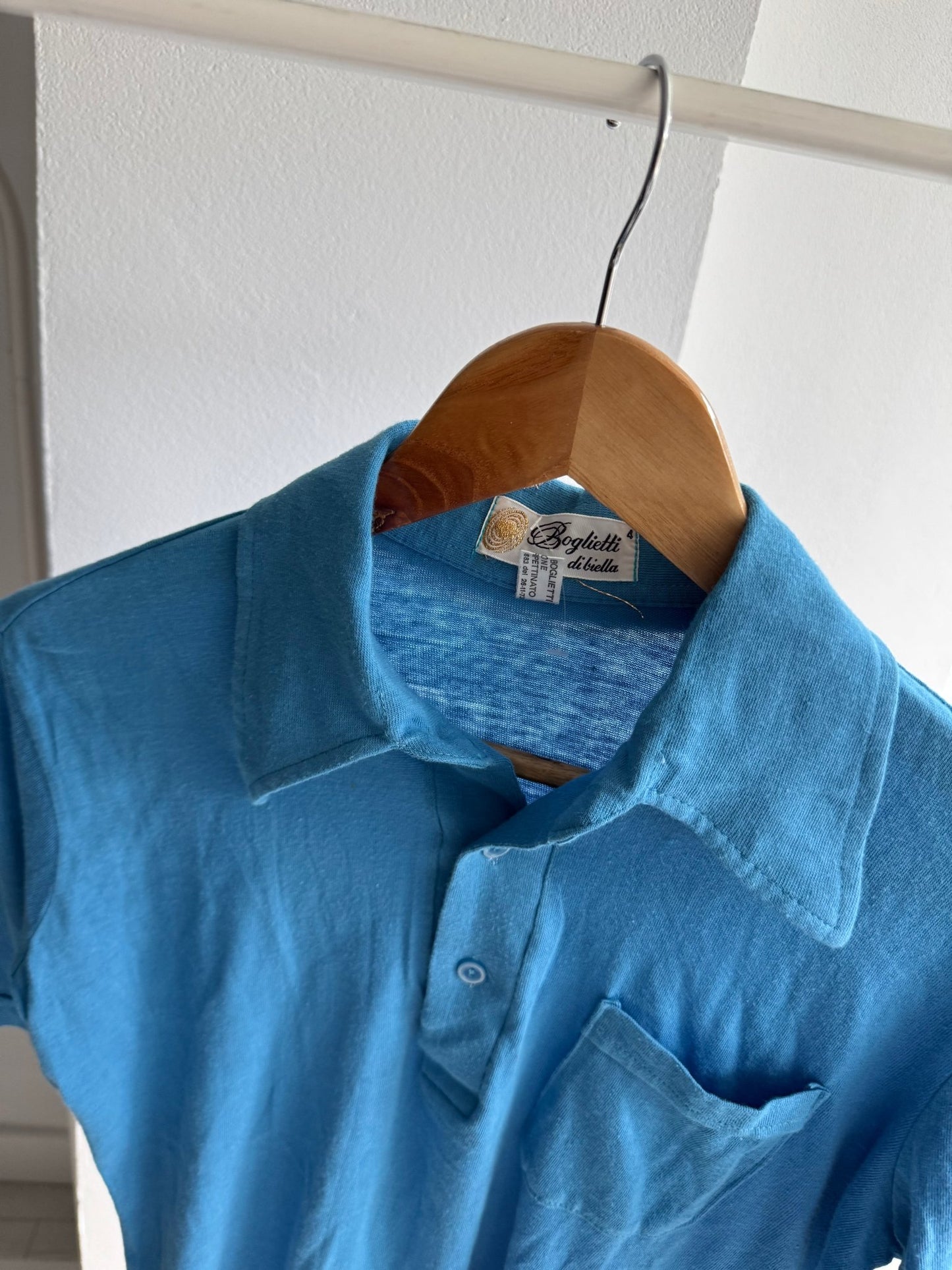👕 Tricou Polo Vintage Anii ’70 Aqua Blue – Made in Italy – L Damă - anbracaminte