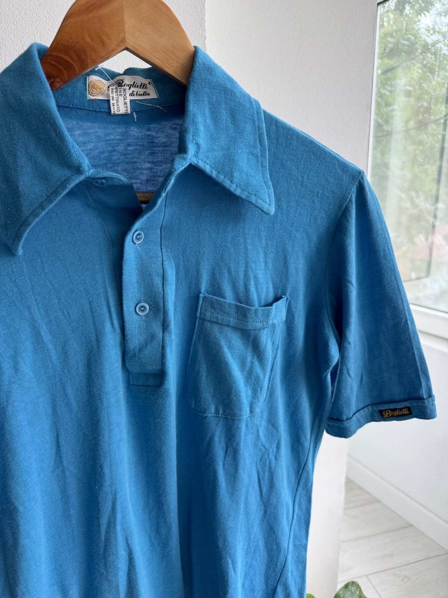 👕 Tricou Polo Vintage Anii ’70 Aqua Blue – Made in Italy – L Damă - anbracaminte
