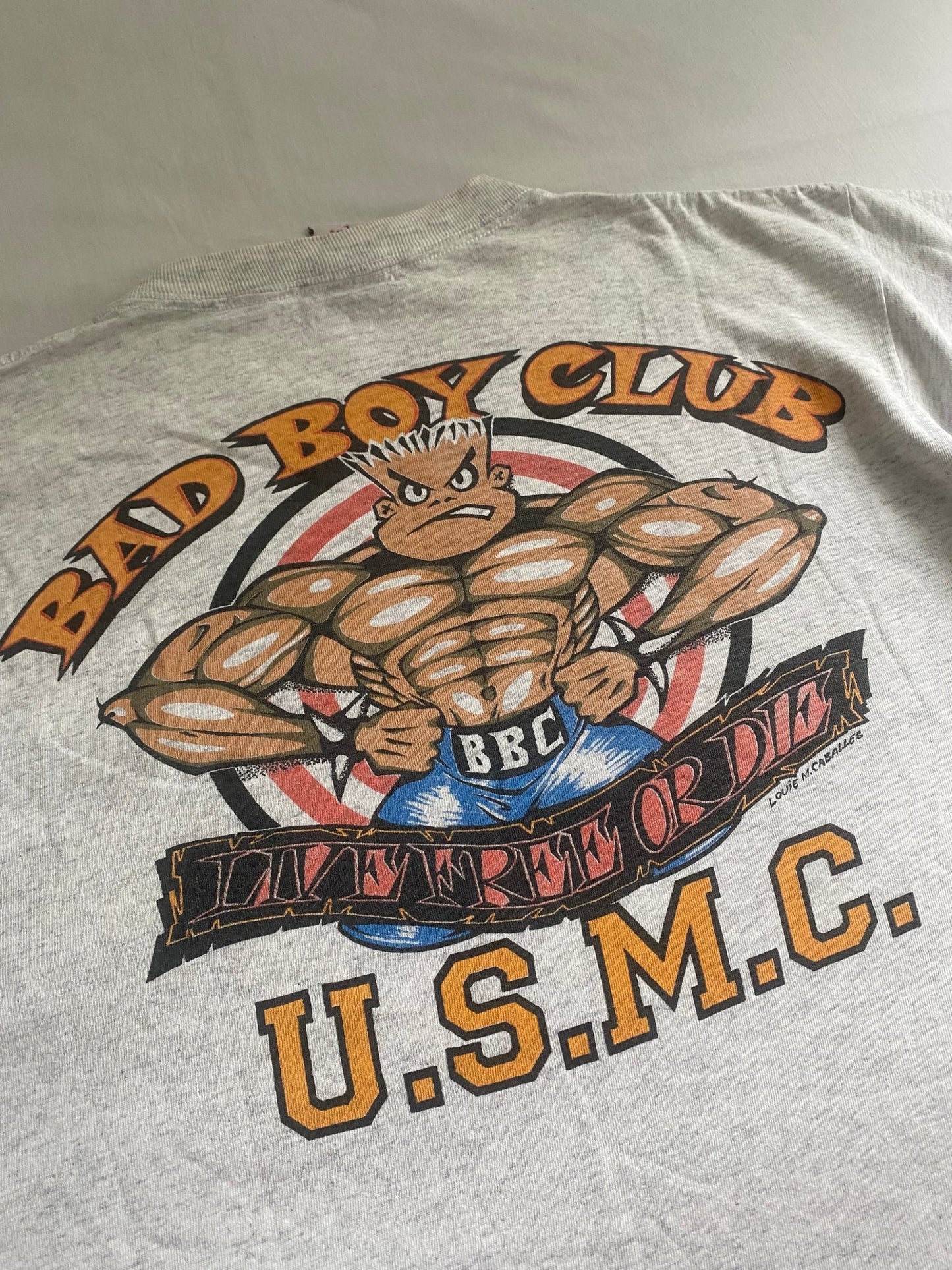 Tricou vintage 90s Bad Boy Club USMC – Made in USA – Single Stitch – Mărimea L - anbracaminte