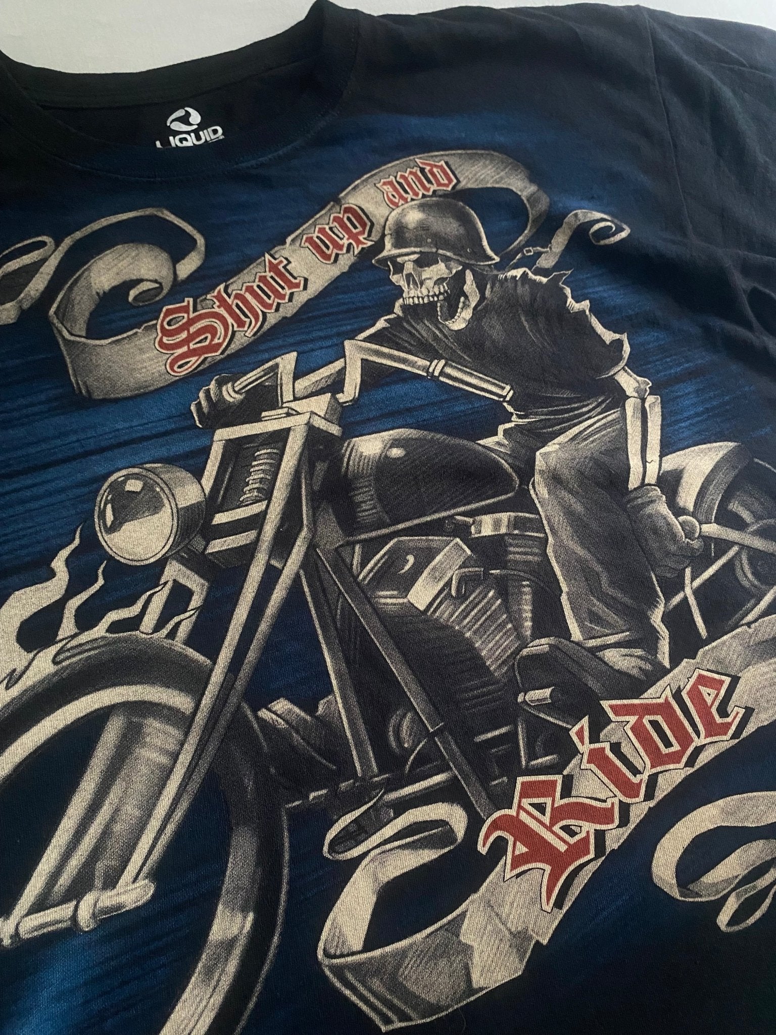 🏍️ Tricou Vintage Liquid Blue Biker – Made in USA, Mărime XL - anbracaminte