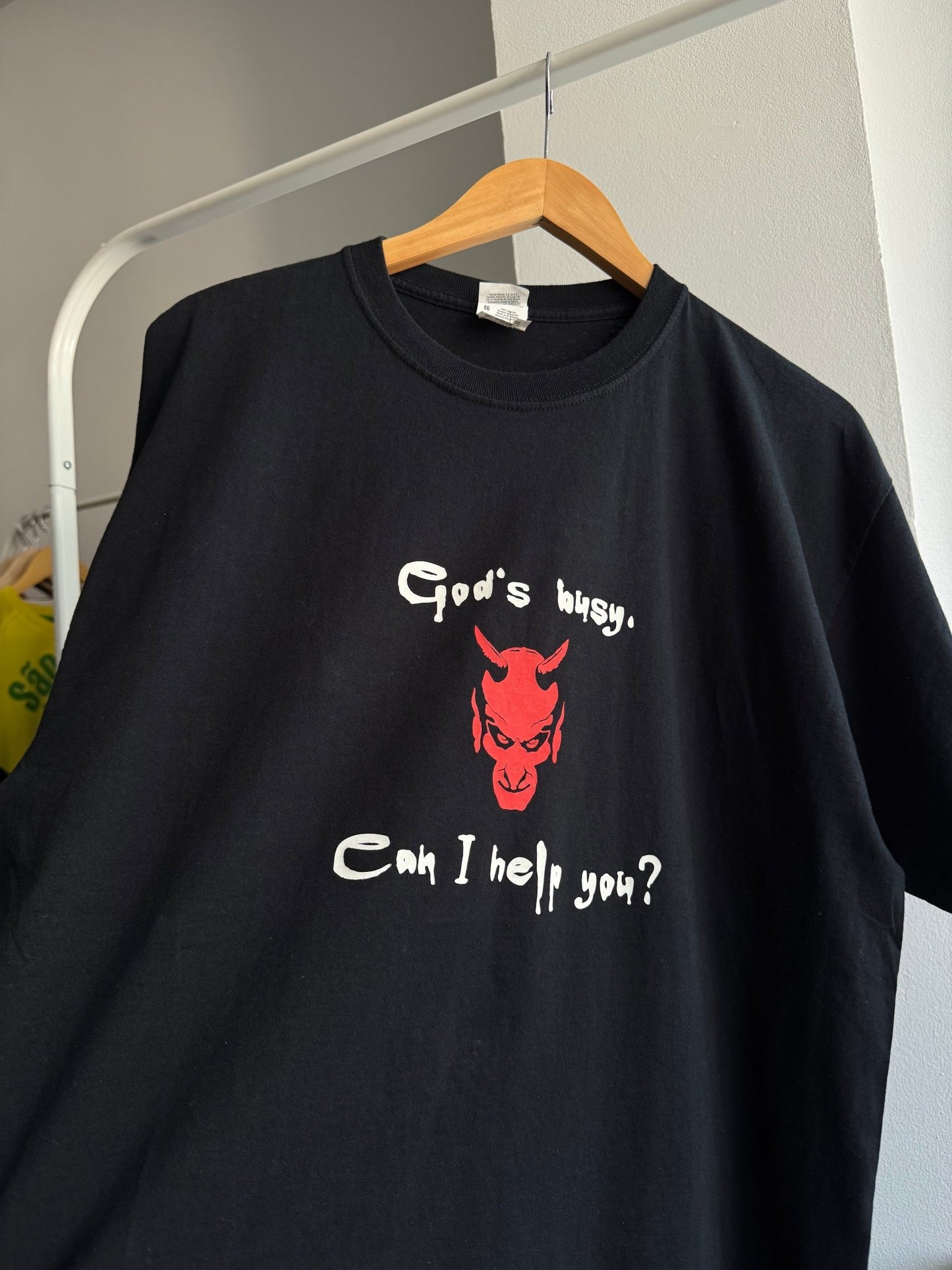 😈 Tricou Y2K Funny Graphic – “God’s Busy, How Can I Help You” – XL Bărbați - anbracaminte