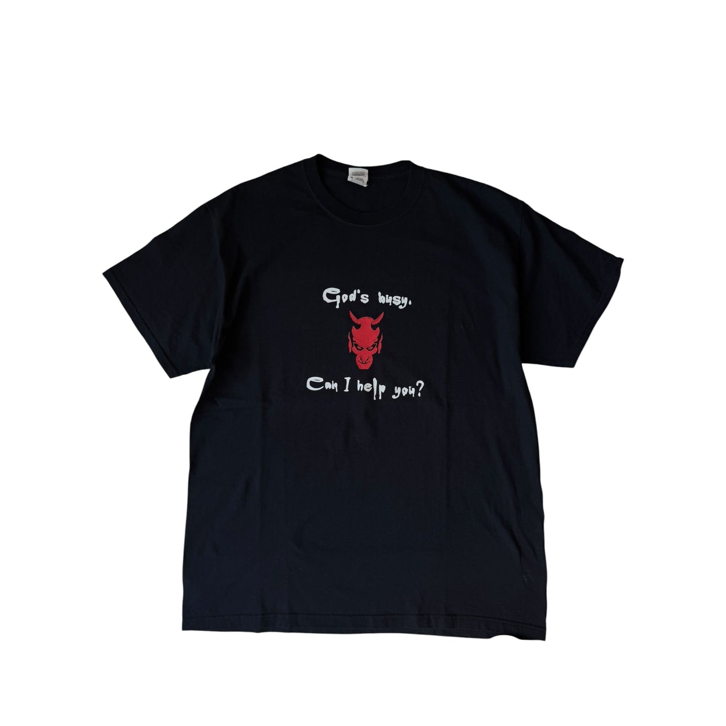 😈 Tricou Y2K Funny Graphic – “God’s Busy, How Can I Help You” – XL Bărbați - anbracaminte