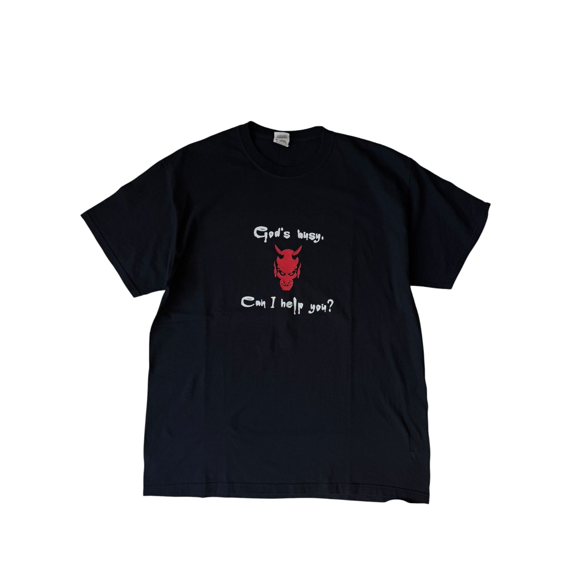 😈 Tricou Y2K Funny Graphic – “God’s Busy, How Can I Help You” – XL Bărbați - anbracaminte