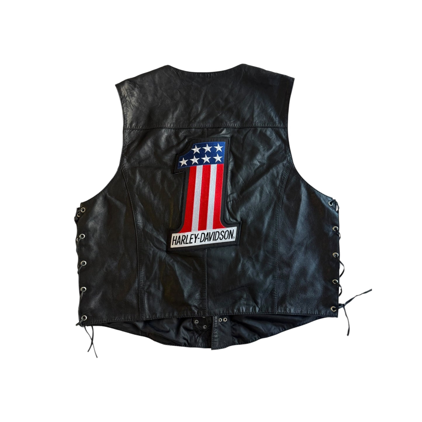🏍️ Vestă Biker Vintage din Piele Neagră cu Patches & Fireman Clasp – XXL - anbracaminte