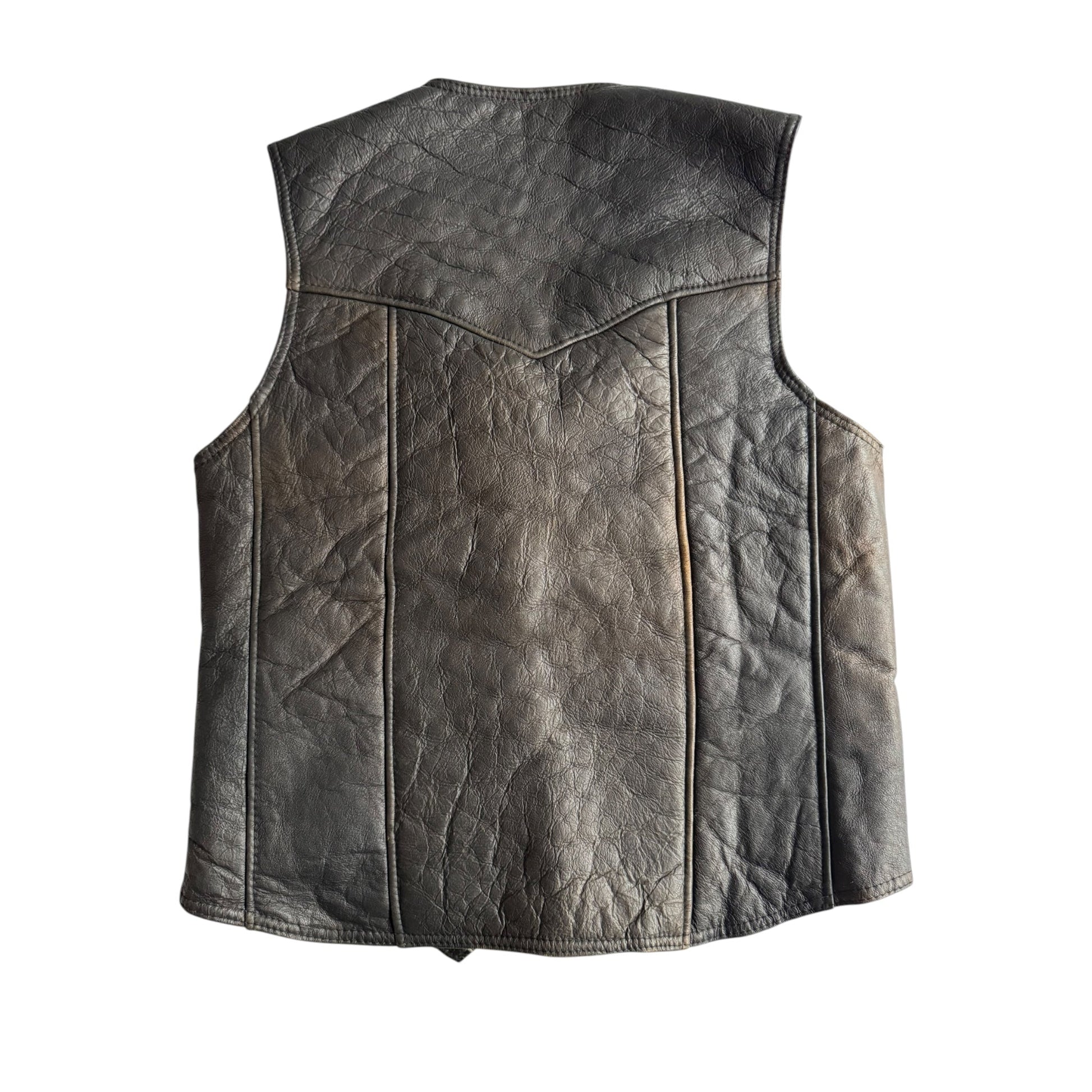 🐑 Vestă vintage din piele cu căptușeală din blană naturală / Maro (Mărimea 52 - L/XL) - anbracaminte