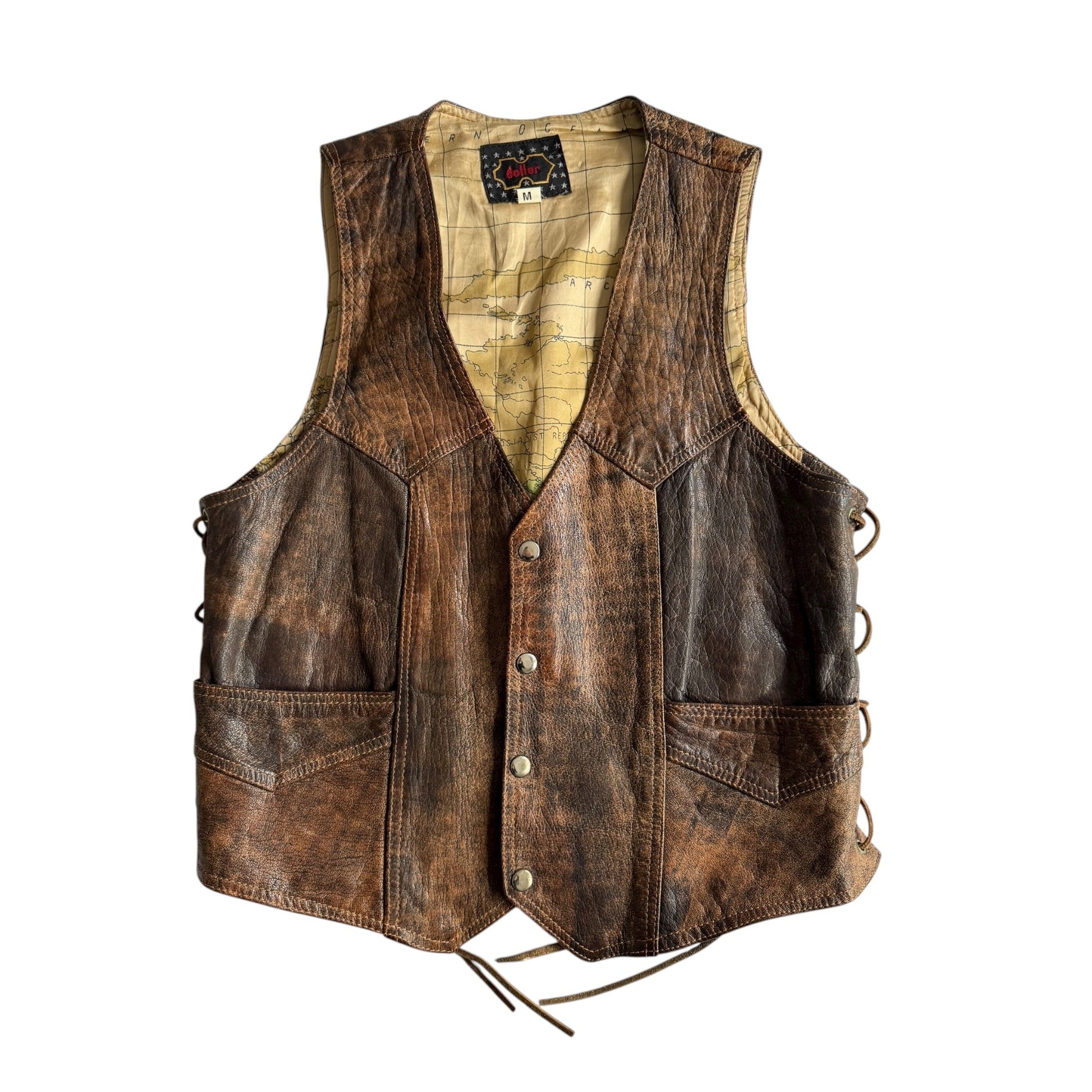 🏍️ Vestă vintage din piele / Natural Patina (Mărimea M) - anbracaminte
