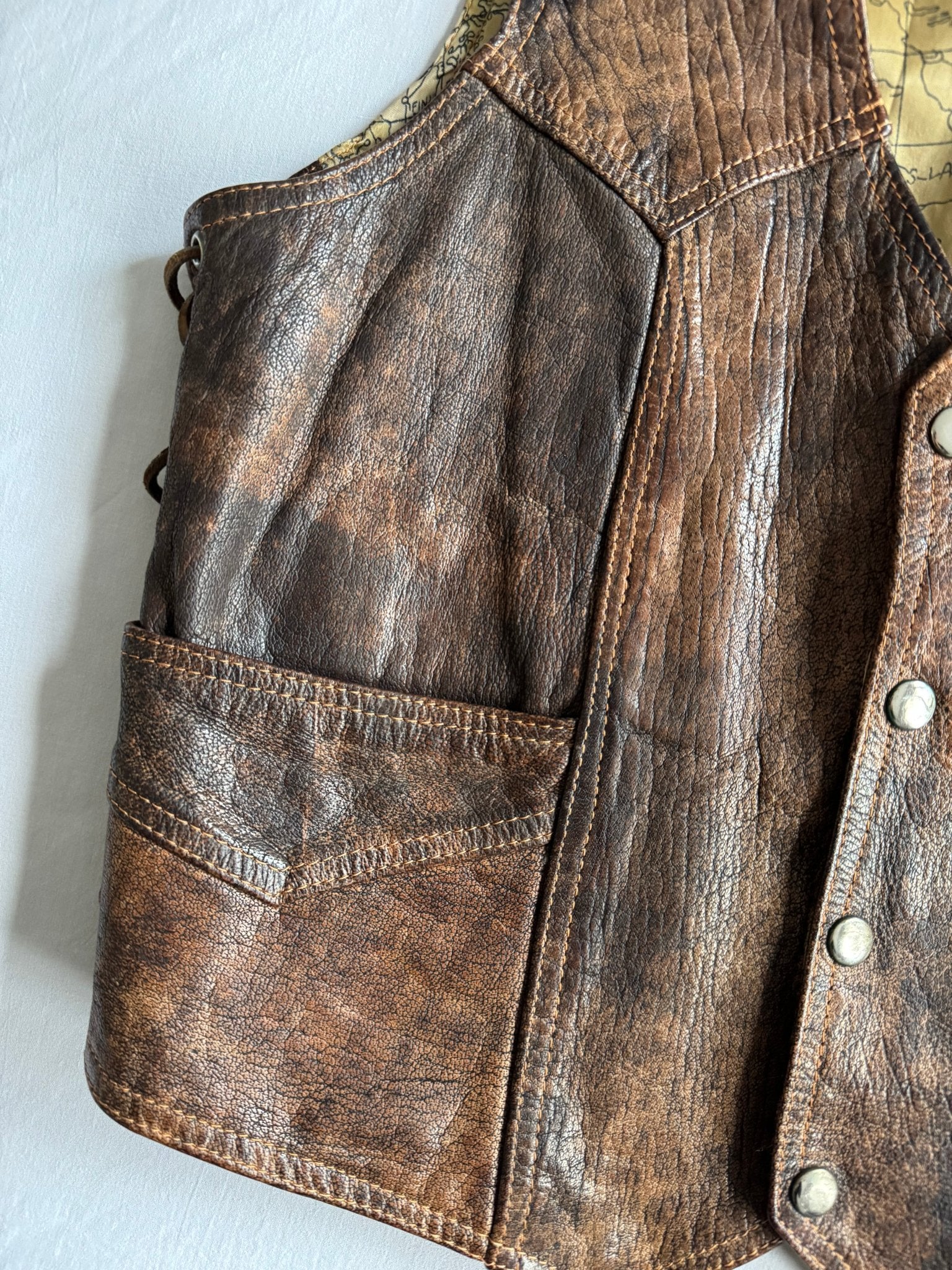 🏍️ Vestă vintage din piele / Natural Patina (Mărimea M) - anbracaminte
