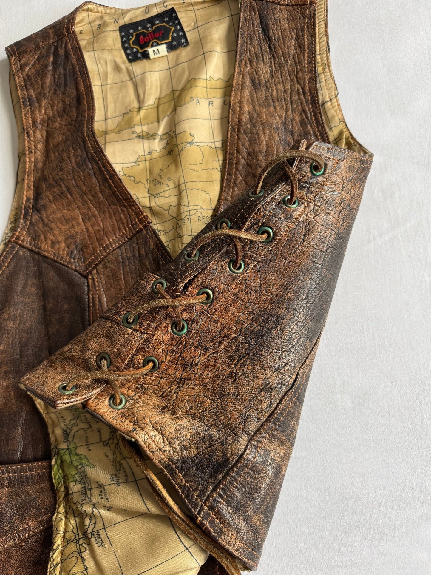 🏍️ Vestă vintage din piele / Natural Patina (Mărimea M) - anbracaminte