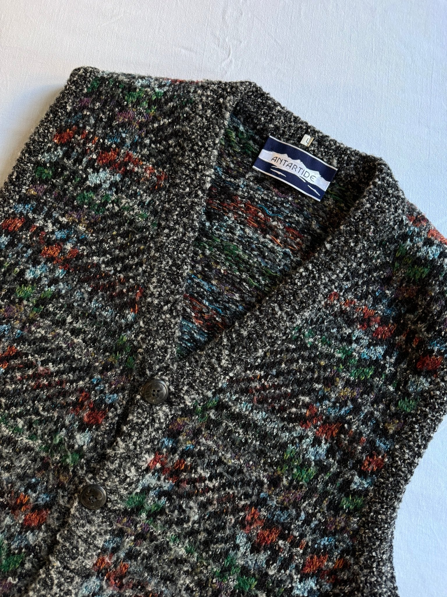 🧶 Vestă Vintage Tricotată cu Model Fuzzy (Mărime L) - anbracaminte