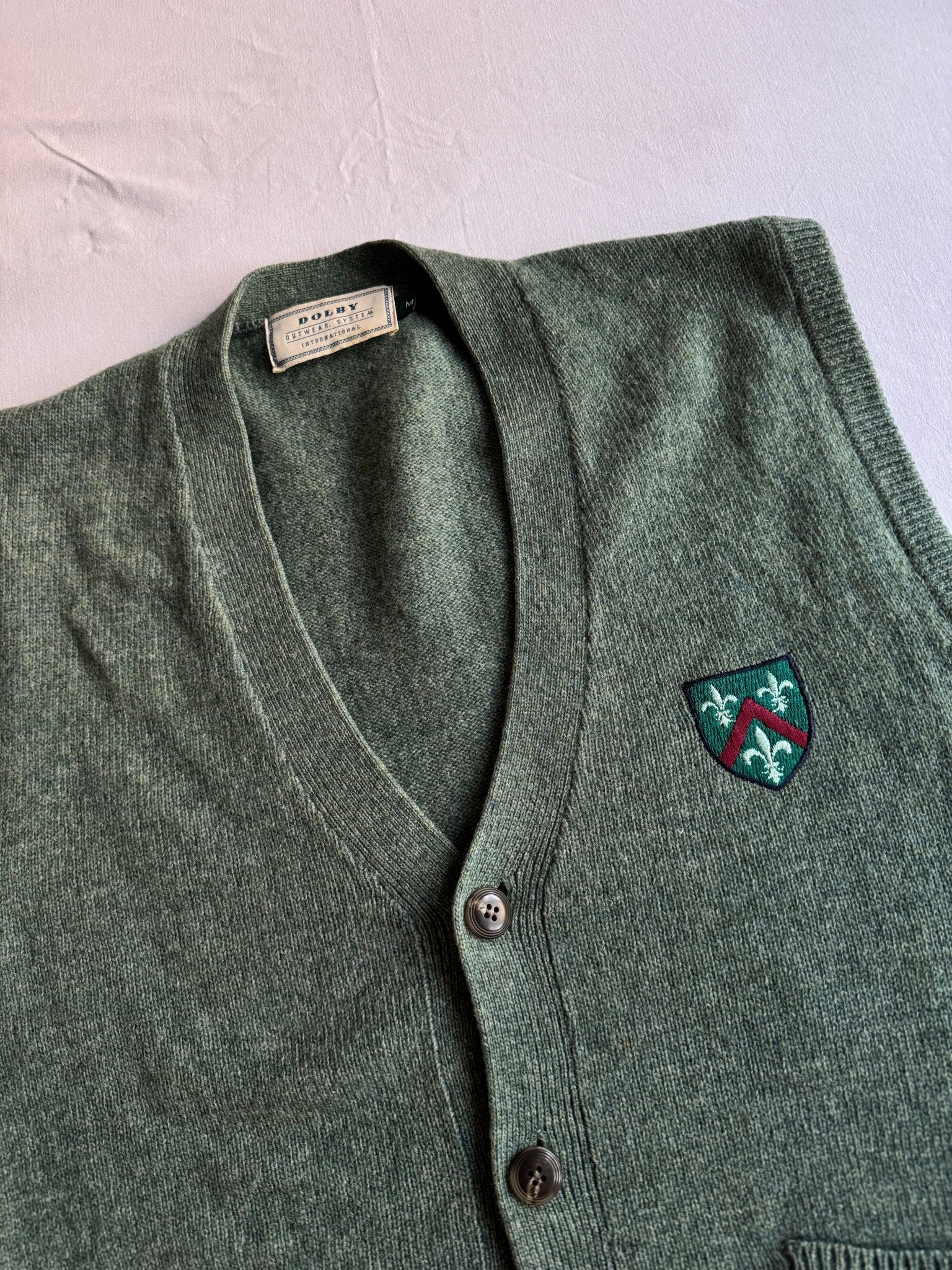 🧶 Vestă Vintage Verde cu Broderie Blazon / Pure New Wool (Mărime M) - anbracaminte