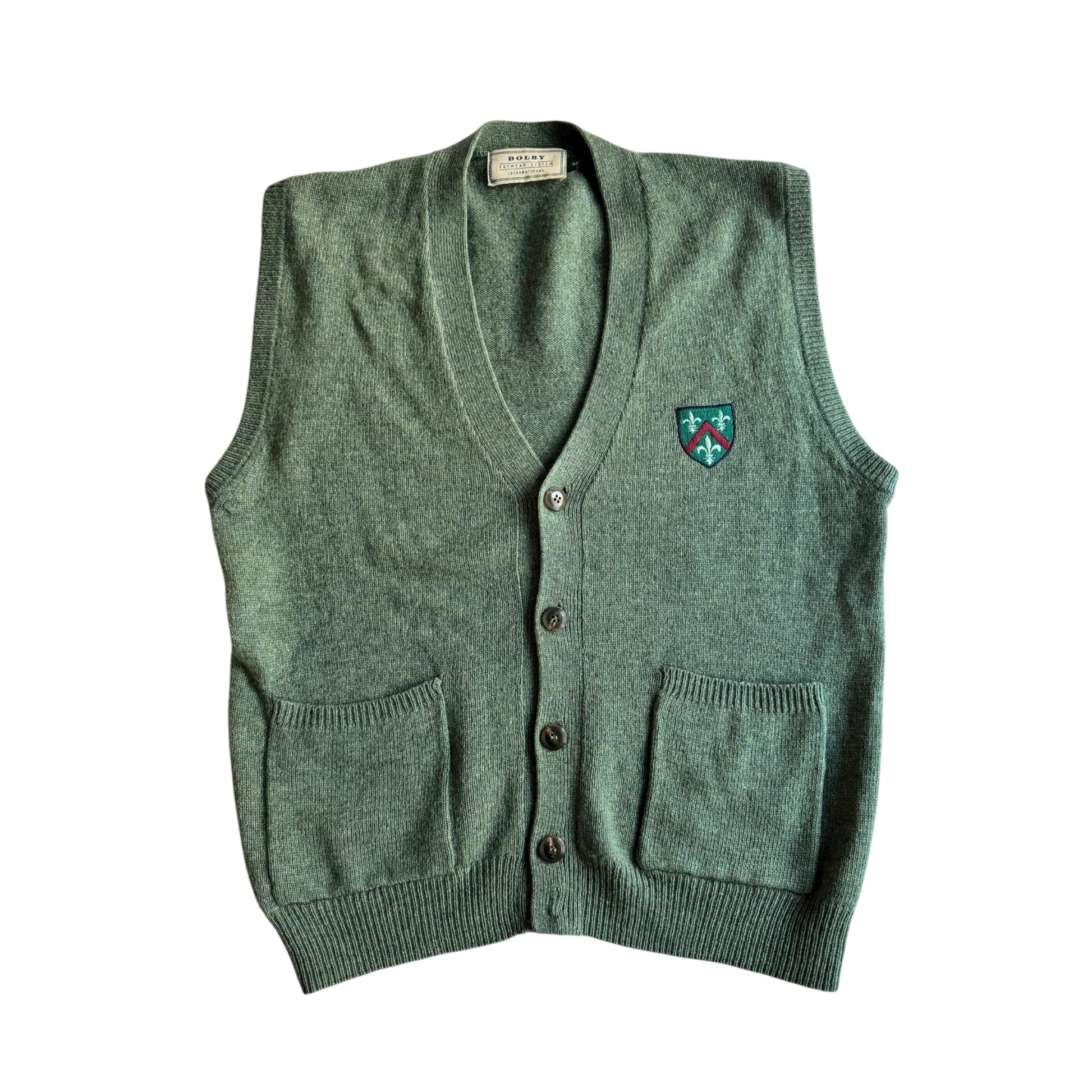 🧶 Vestă Vintage Verde cu Broderie Blazon / Pure New Wool (Mărime M) - anbracaminte