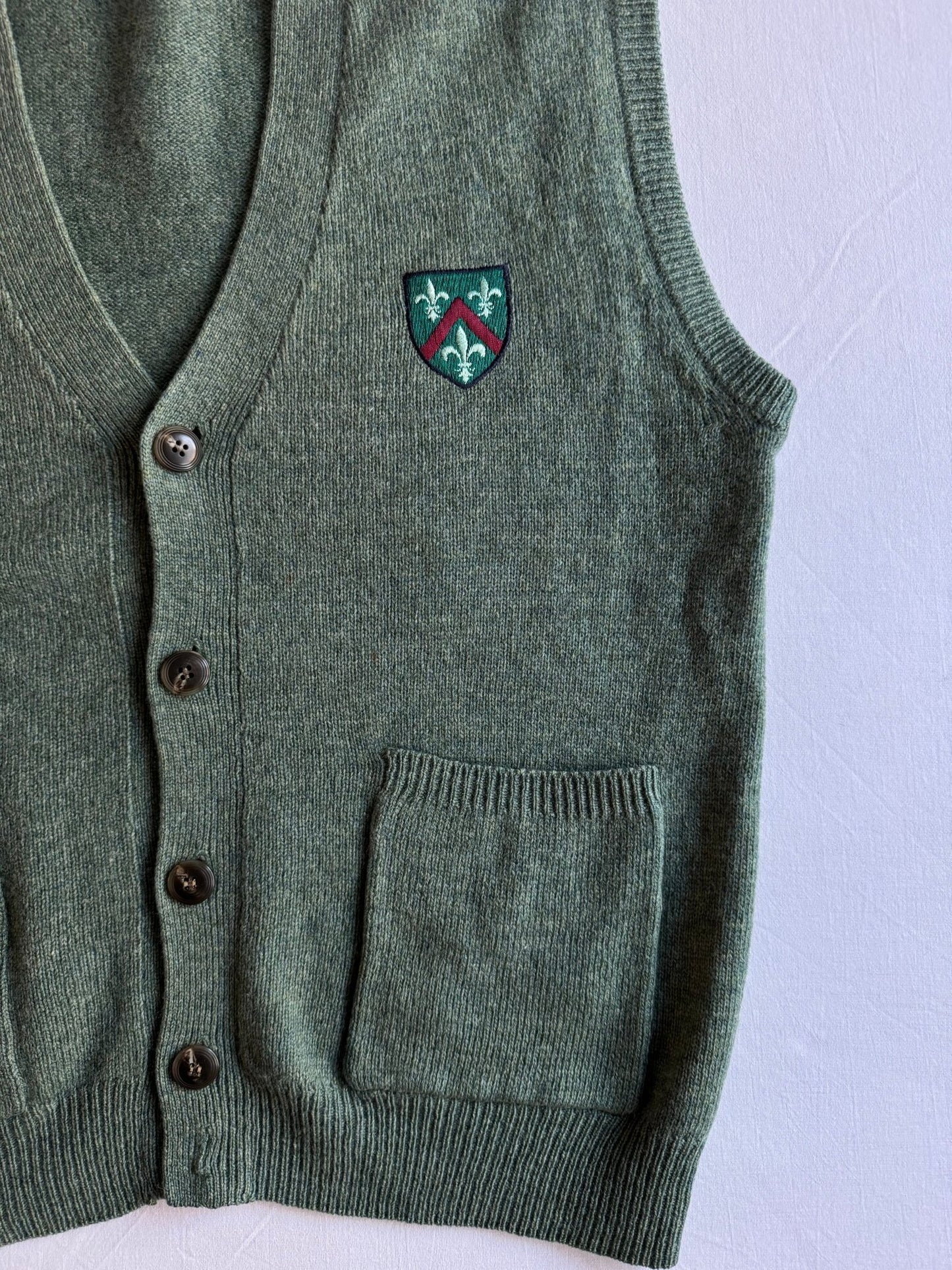 🧶 Vestă Vintage Verde cu Broderie Blazon / Pure New Wool (Mărime M) - anbracaminte