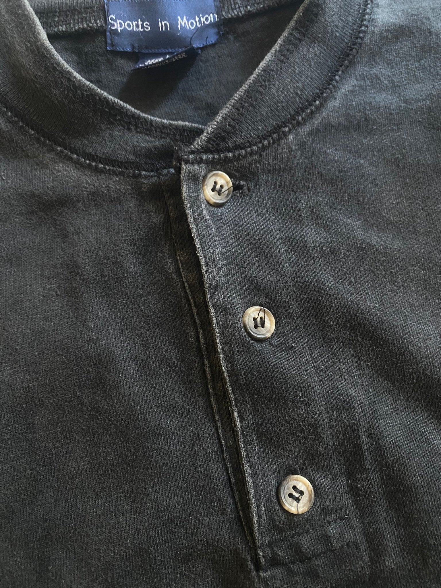 Vintage 90's Black Faded Henley Shirt - anbracaminte