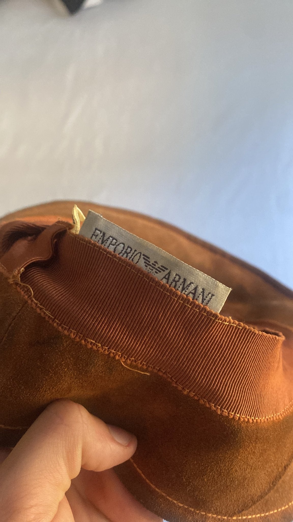 Vintage 90's Emporio Armani Brown Suede Bucket Hat - anbracaminte