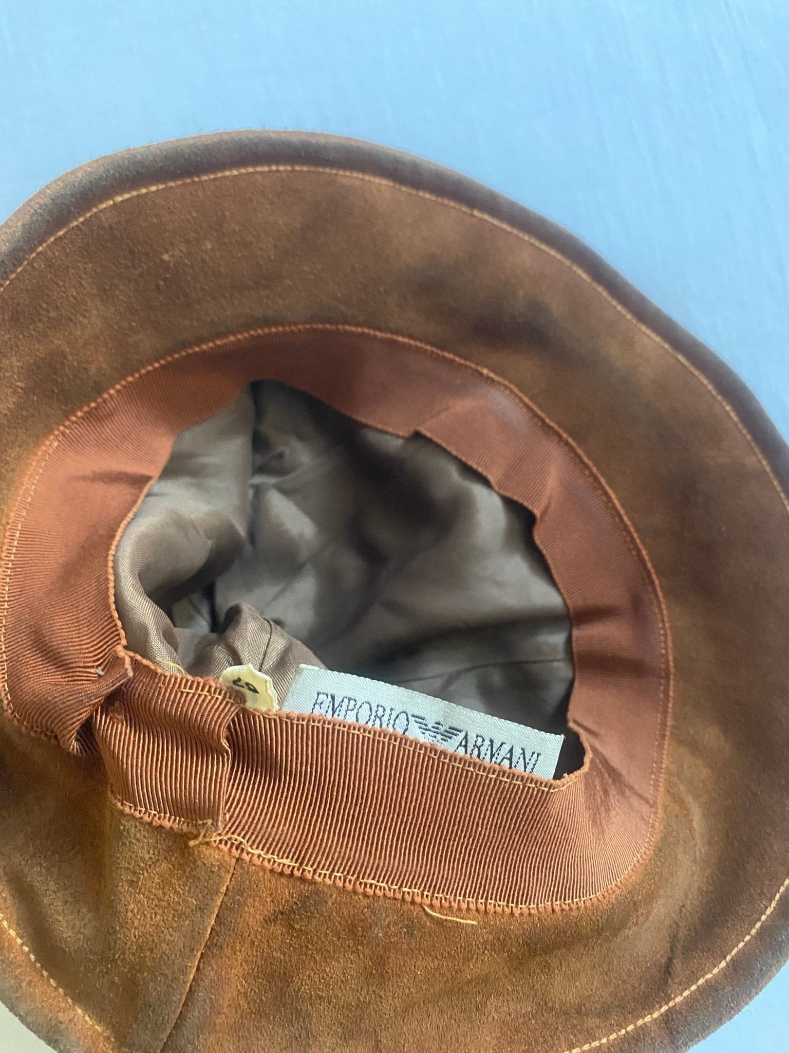 Vintage 90's Emporio Armani Brown Suede Bucket Hat - anbracaminte