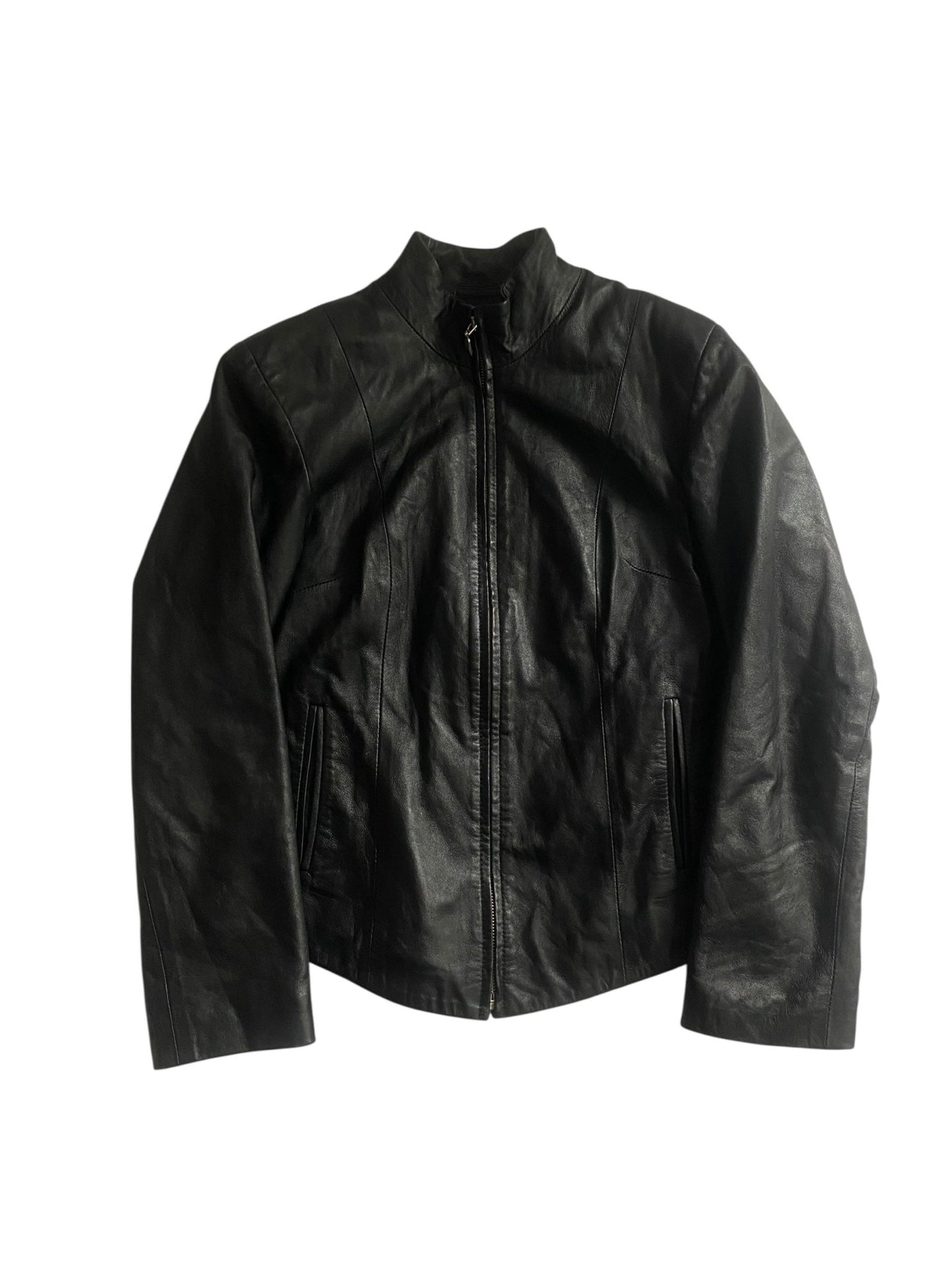 🖤 Vintage Black Leather Jacket – Women’s L - anbracaminte